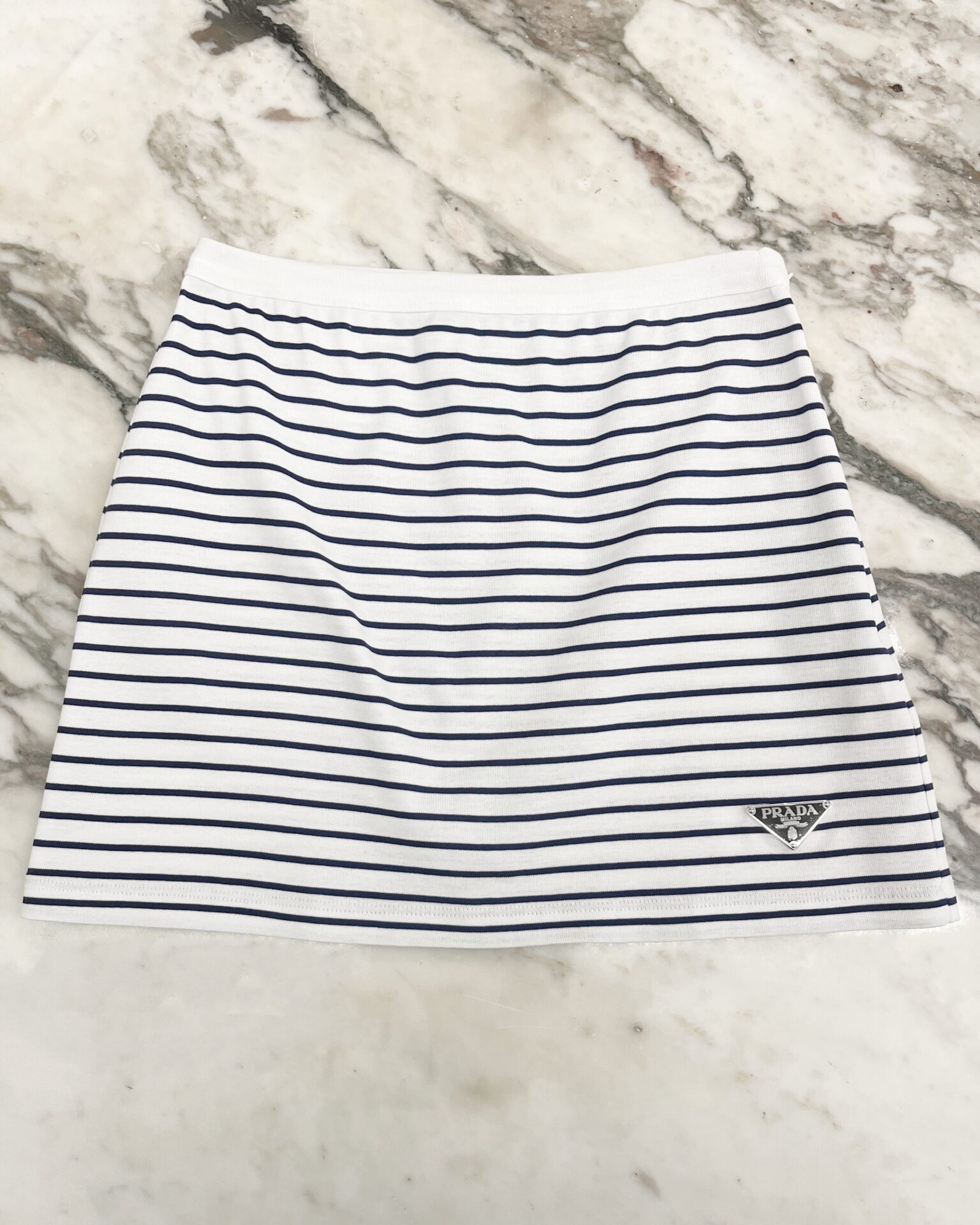 Prada cotton white mini skirt with navy stripes