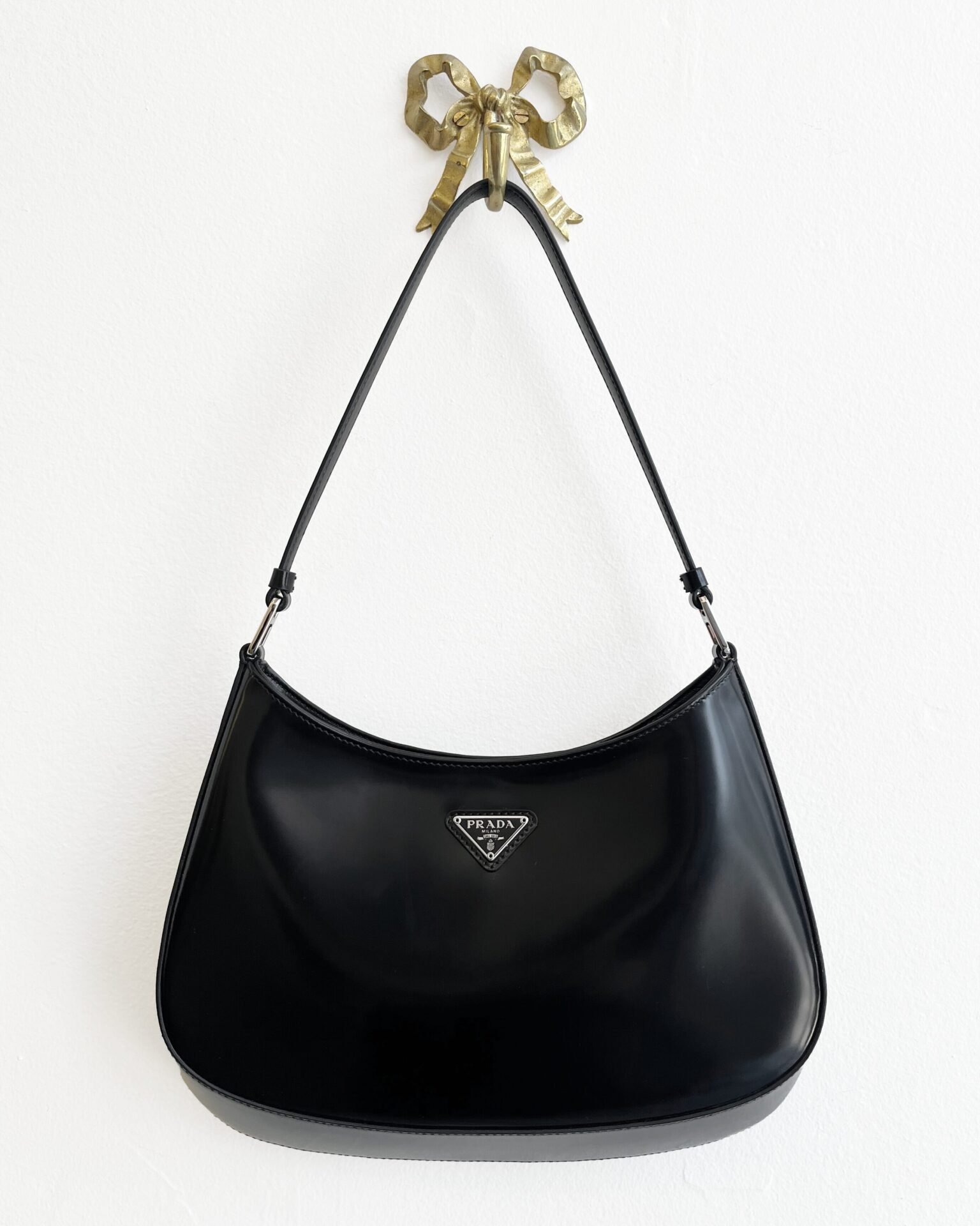 Prada Cleo black brushed leather shoulder bag