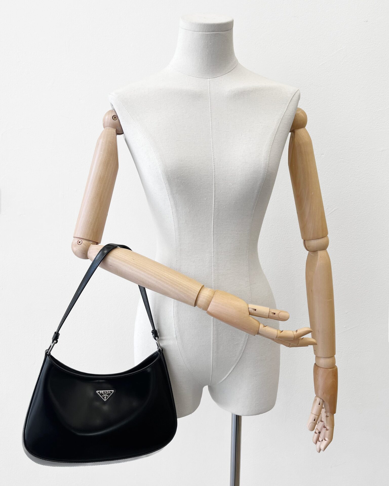 Prada Cleo black brushed leather shoulder bag
