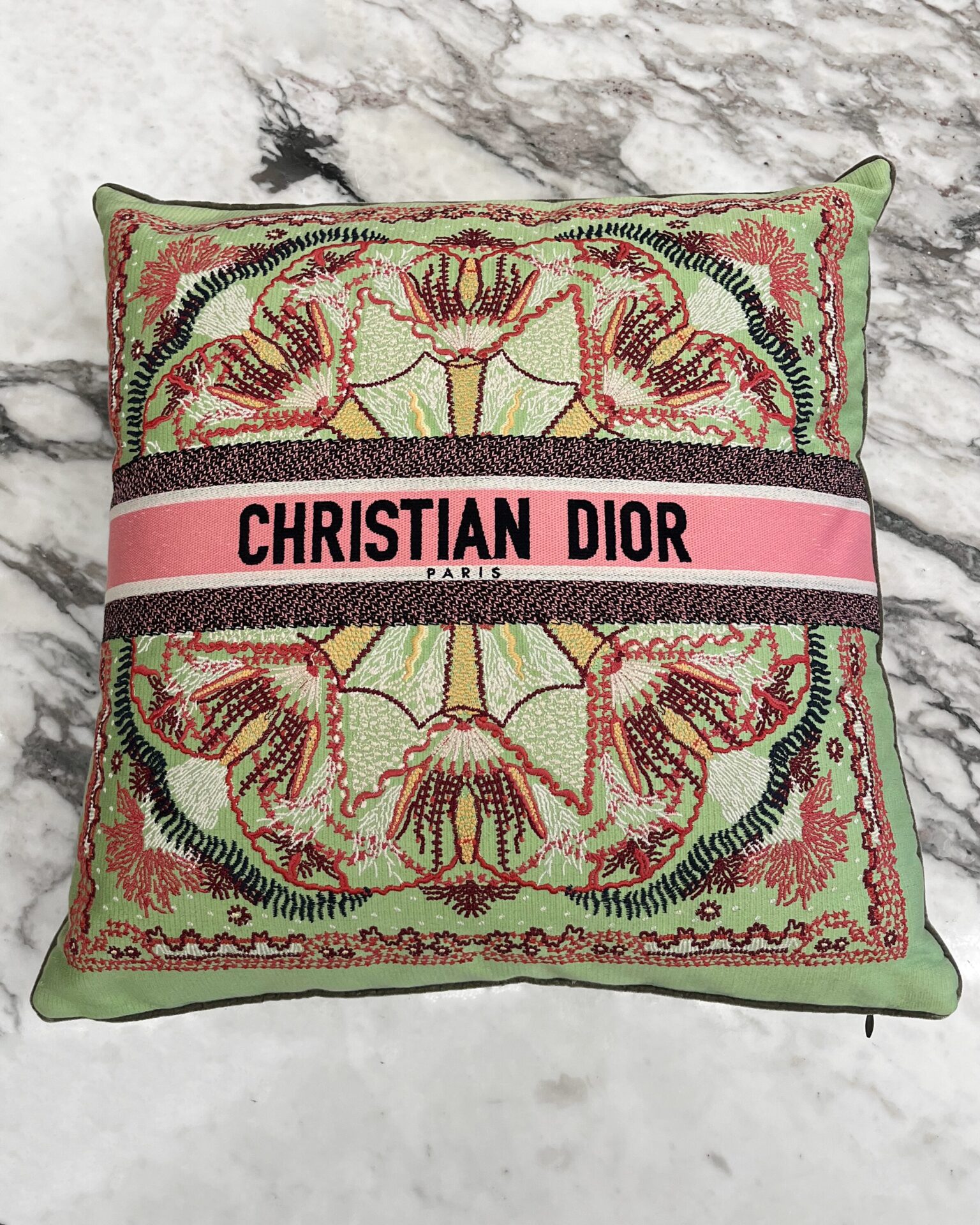 Dior 2021 limited edition Luminarie lime embroidered large square pillow