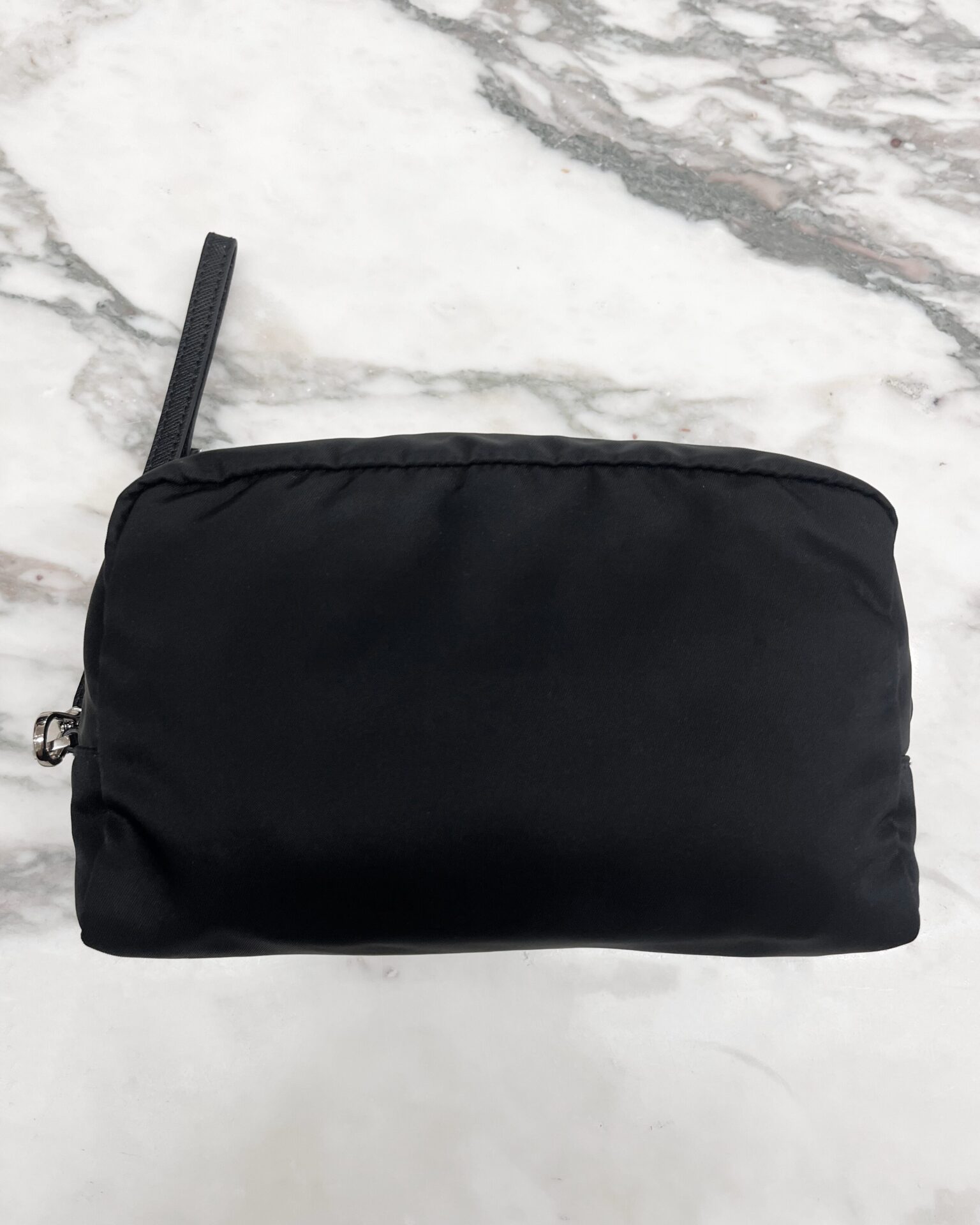 Prada black nylon pouch wristlet with silver hardware