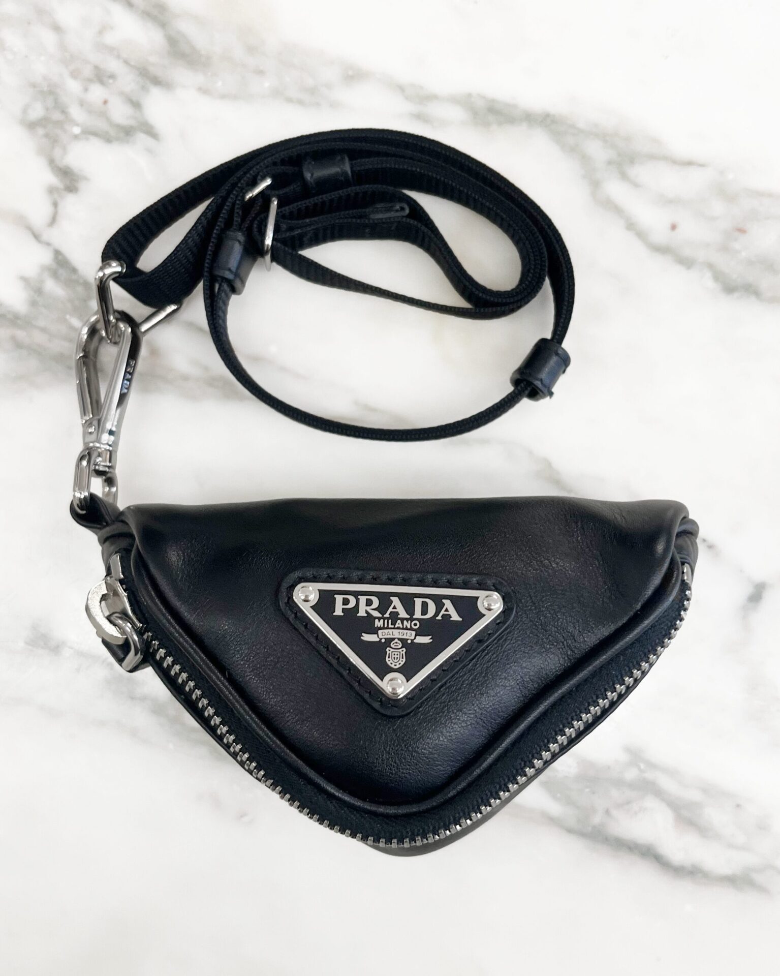 Prada leather and Re-Nylon Mini soft triangle pouch with strap