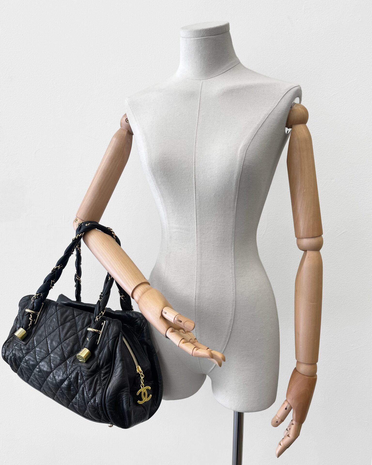 Chanel 2007 Lady Braid black quilted satchel bag