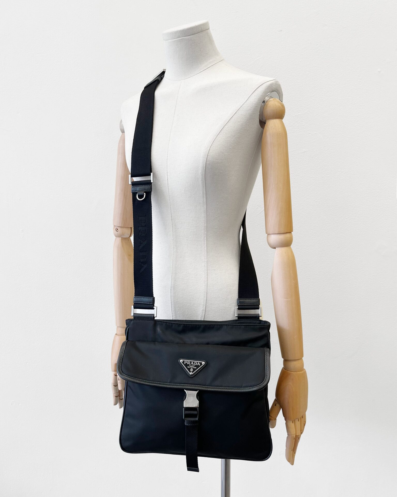 Prada Re-Nylon black shoulder bag with Saffiano trim