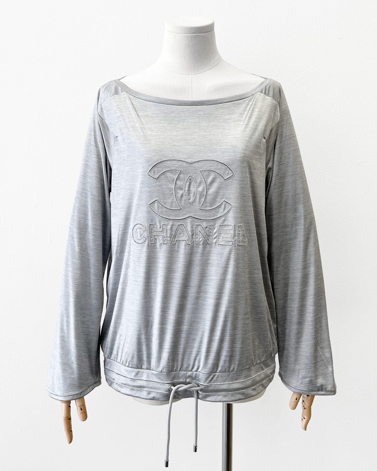 Chanel 2012 silver logo top with drawstring waist