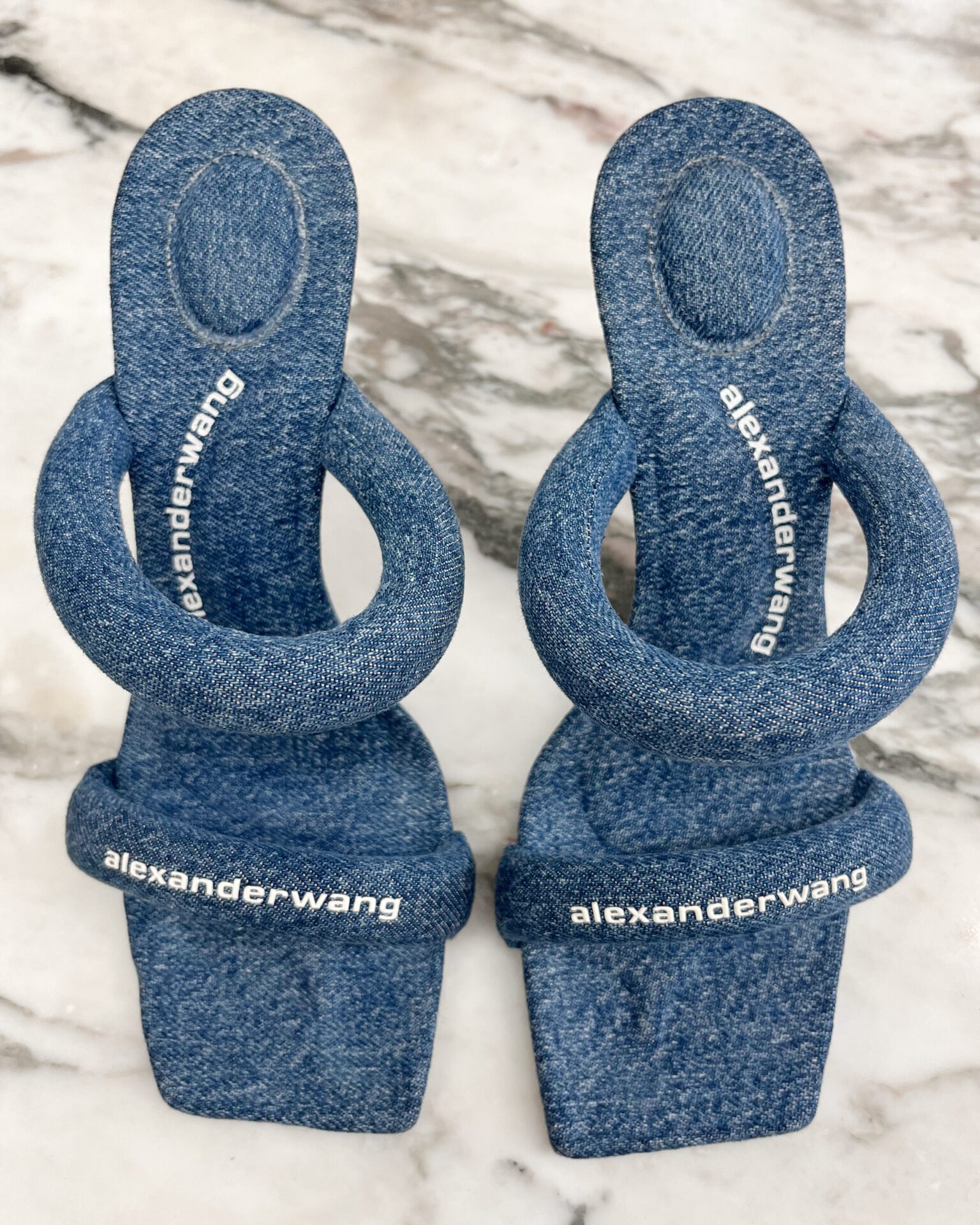 Alexander Wang denim Julie crystal tubular sandal heels