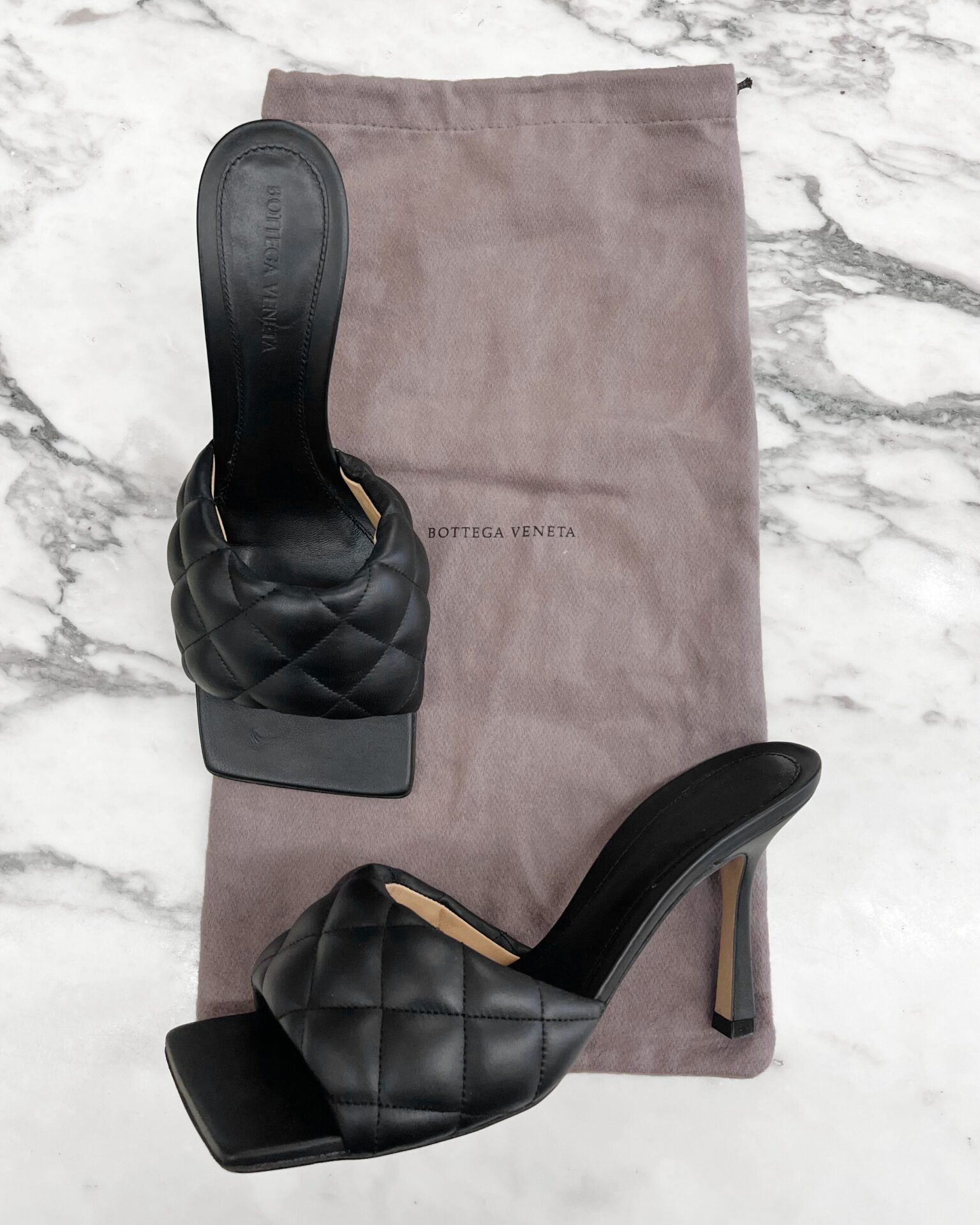 Bottega Veneta black padded leather slide heels
