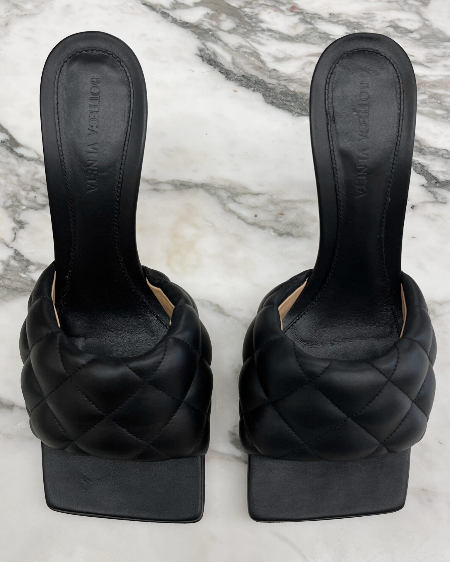 Bottega Veneta black padded leather slide heels