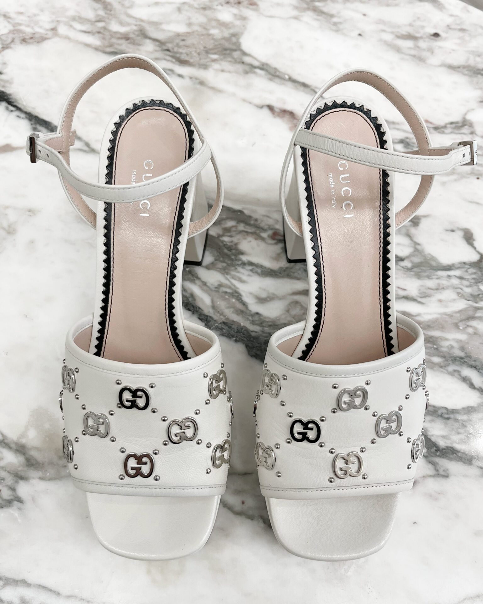 Gucci ivory Janaya GG studded platform sandals