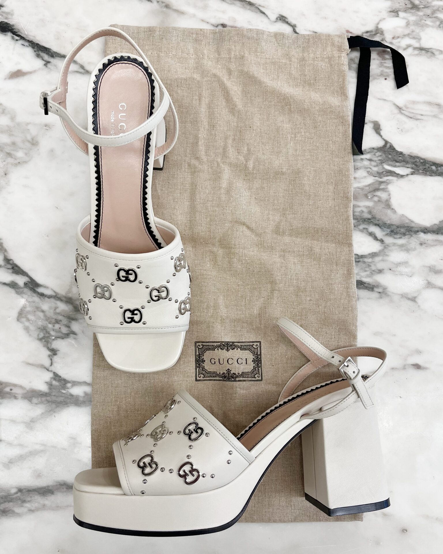 Gucci ivory Janaya GG studded platform sandals