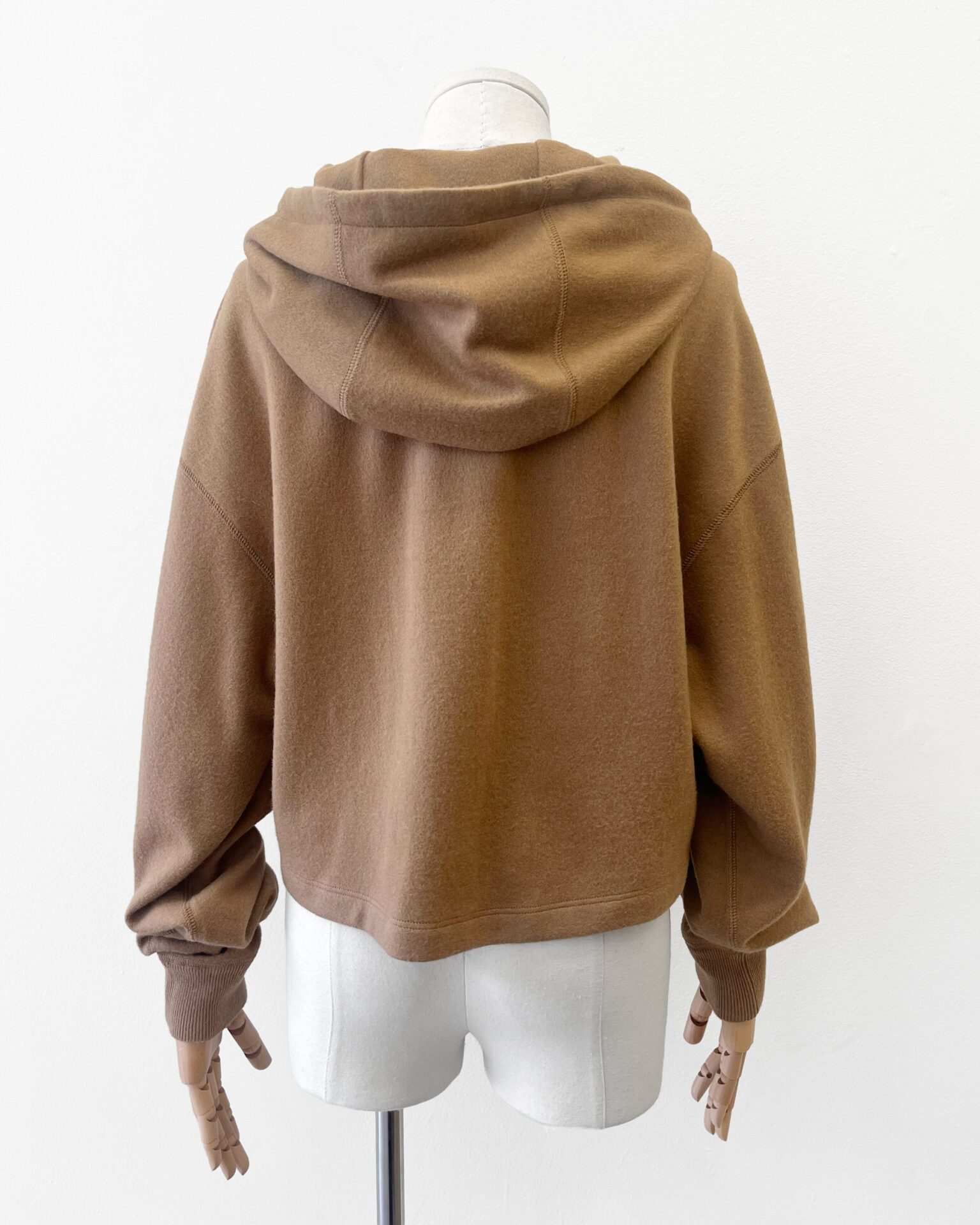 Prada wool cashmere tan cropped hooded sweatshirt