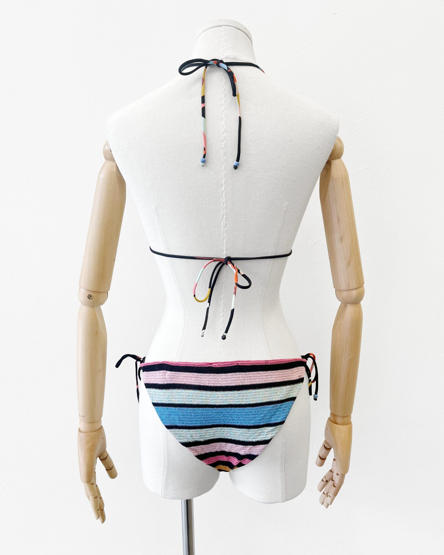 Missoni 2 piece bikini in black blue pink and gold sparkle knit