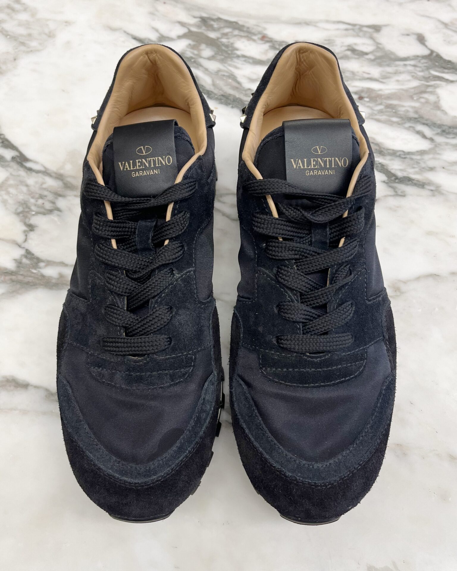 Valentino Rockrunner studded black suede & nylon runners