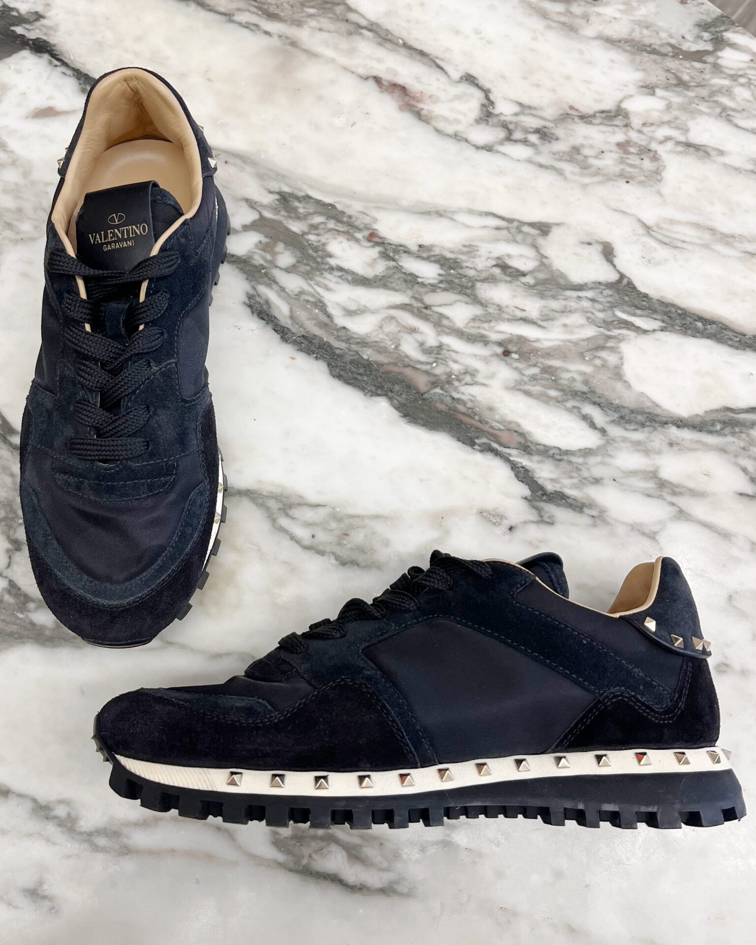 Valentino Rockrunner studded black suede & nylon runners