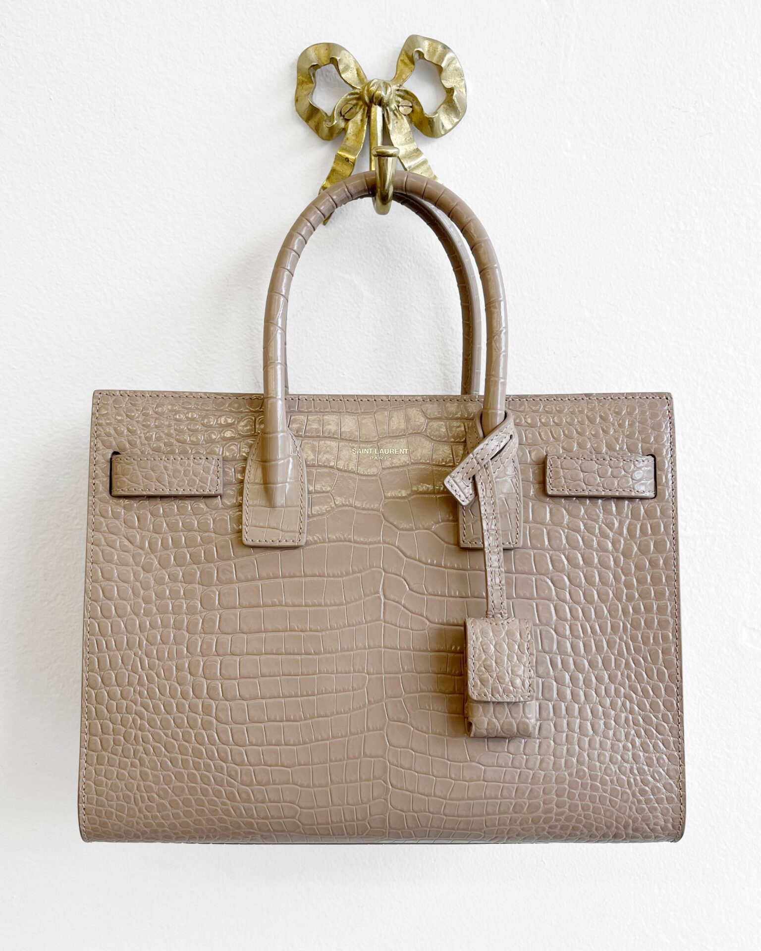 Saint Laurent 2018 Baby Sac de Jour in croc embossed taupe leather