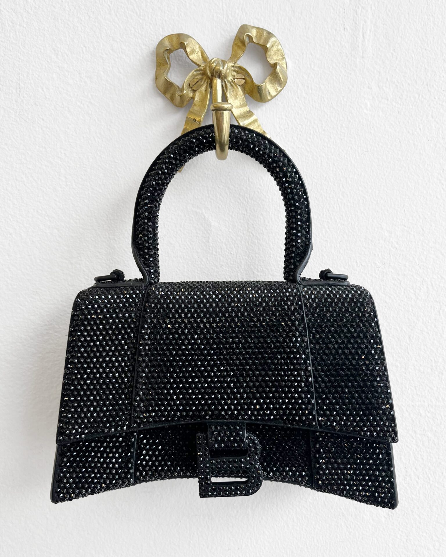 Balenciaga XS Hourglass bag in black crystal and suede