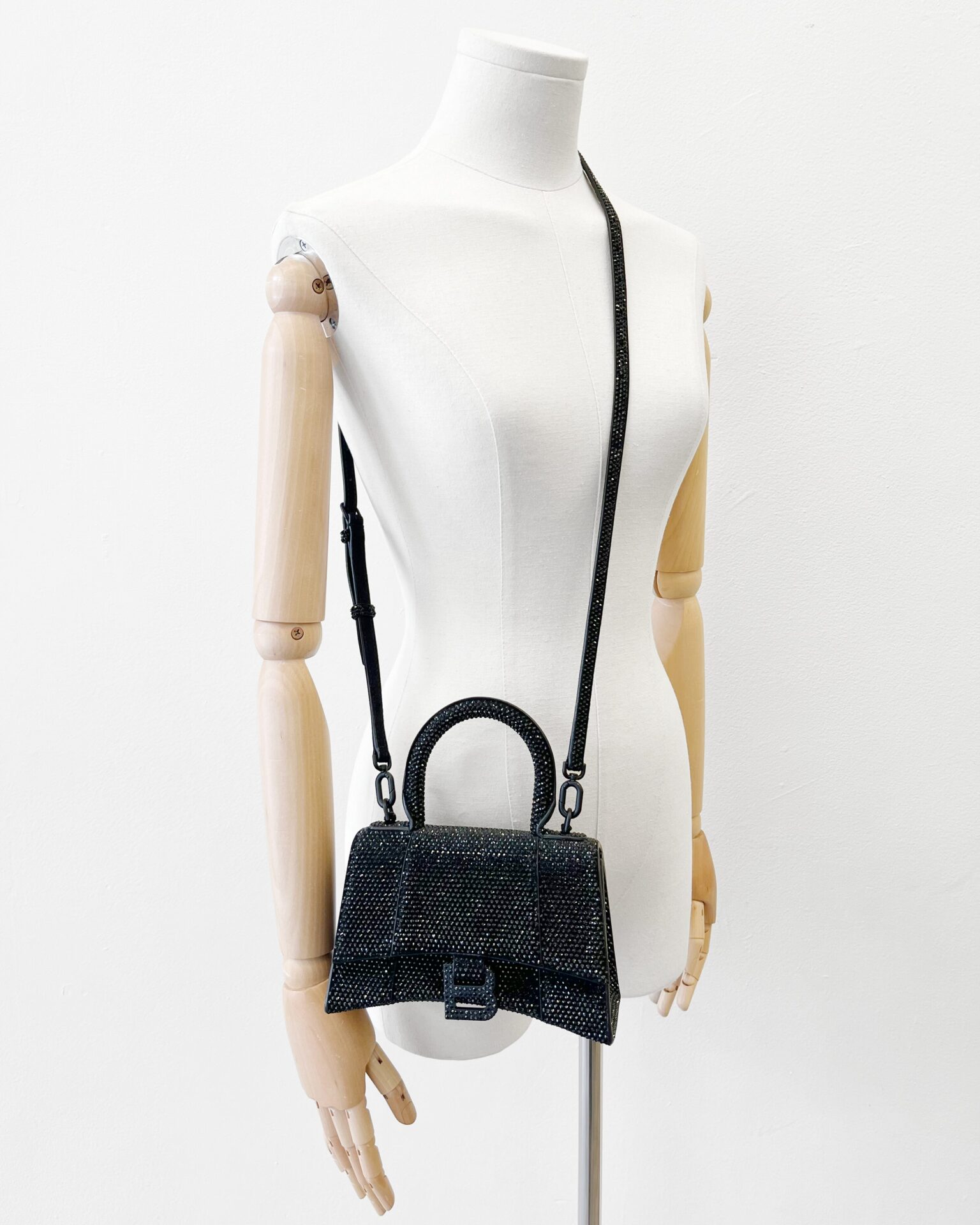 Balenciaga XS Hourglass bag in black crystal and suede