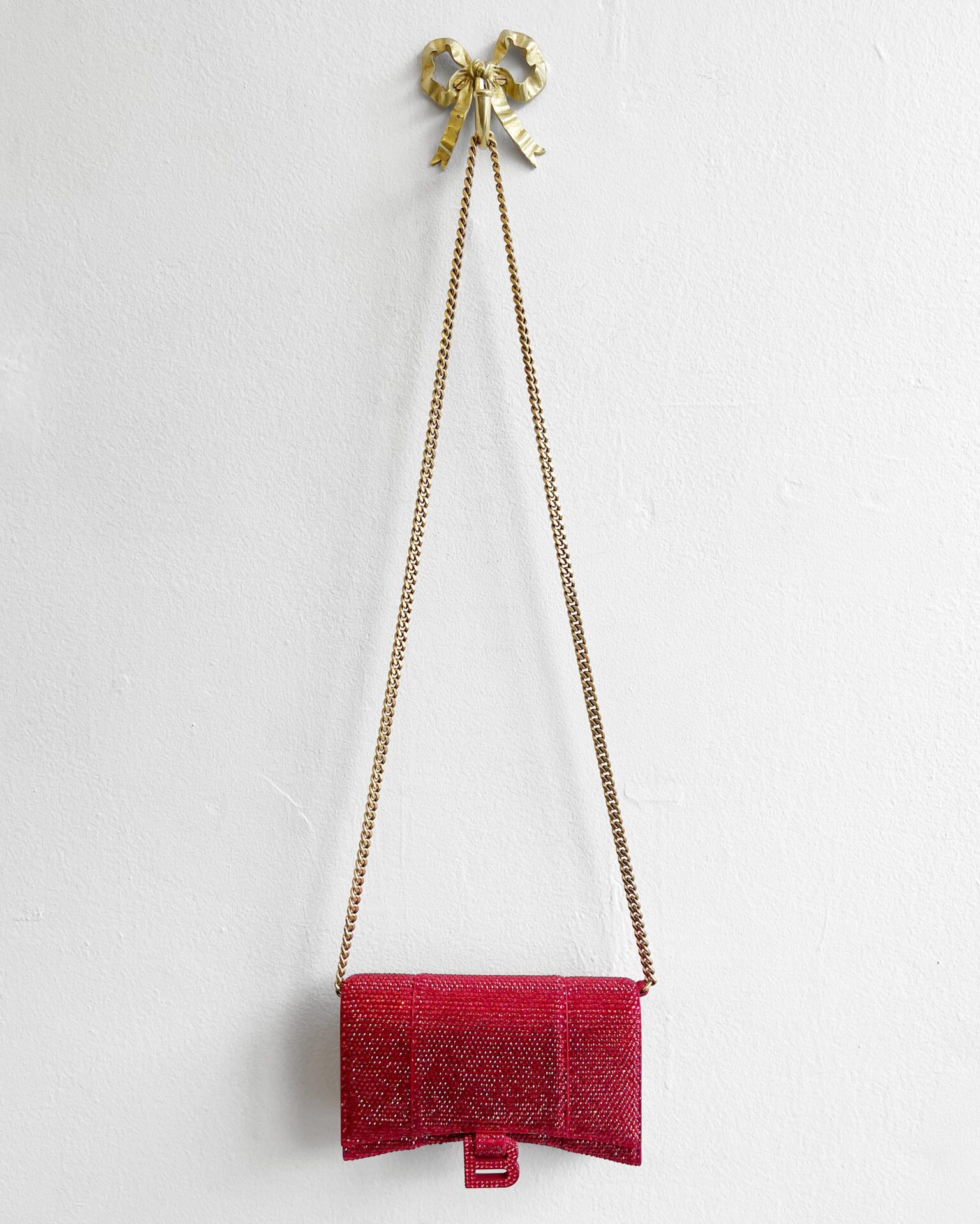 Balenciaga Hourglass wallet on chain in red suede and crystal