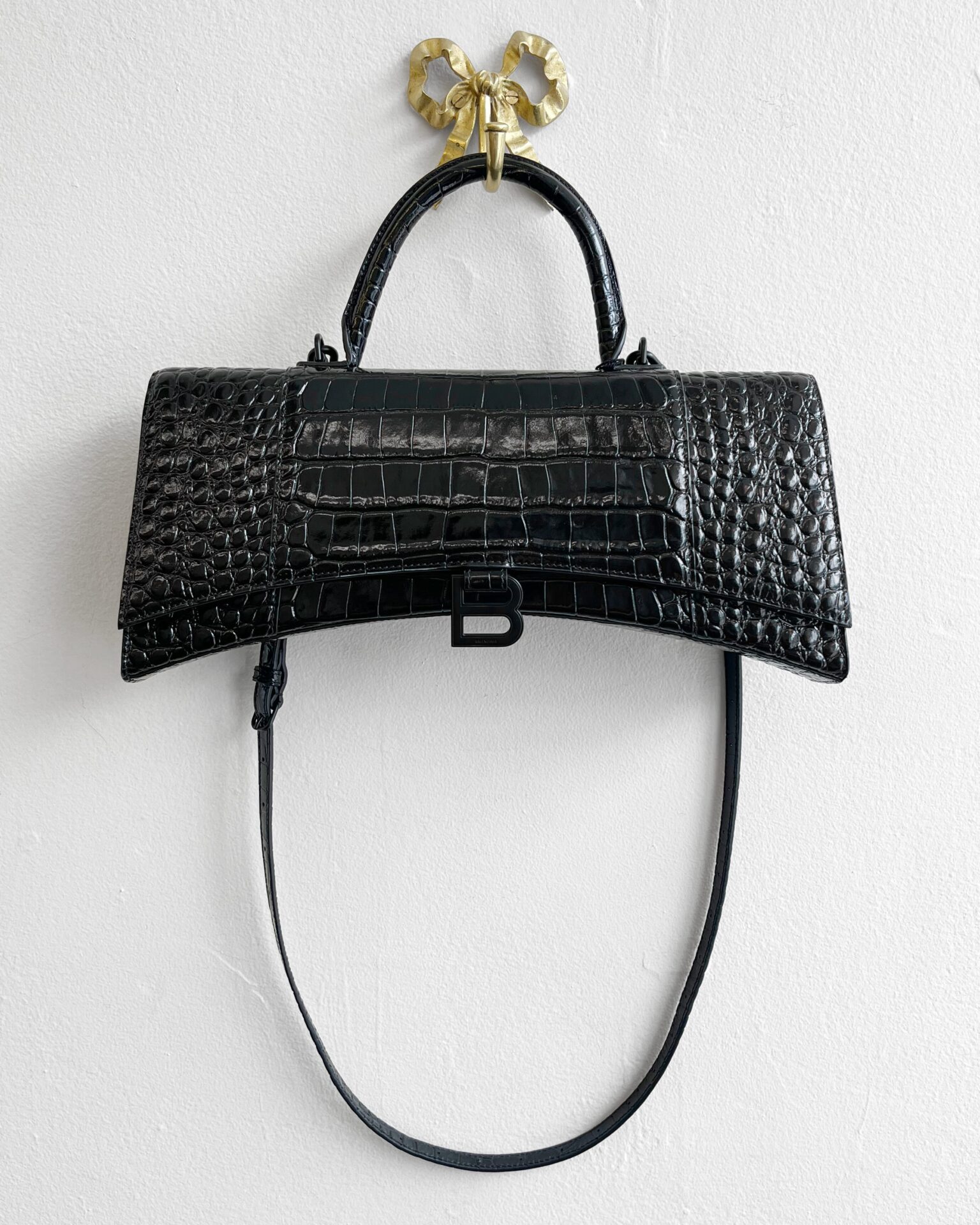 Balenciaga Hourglass Stretch bag in black embossed croc