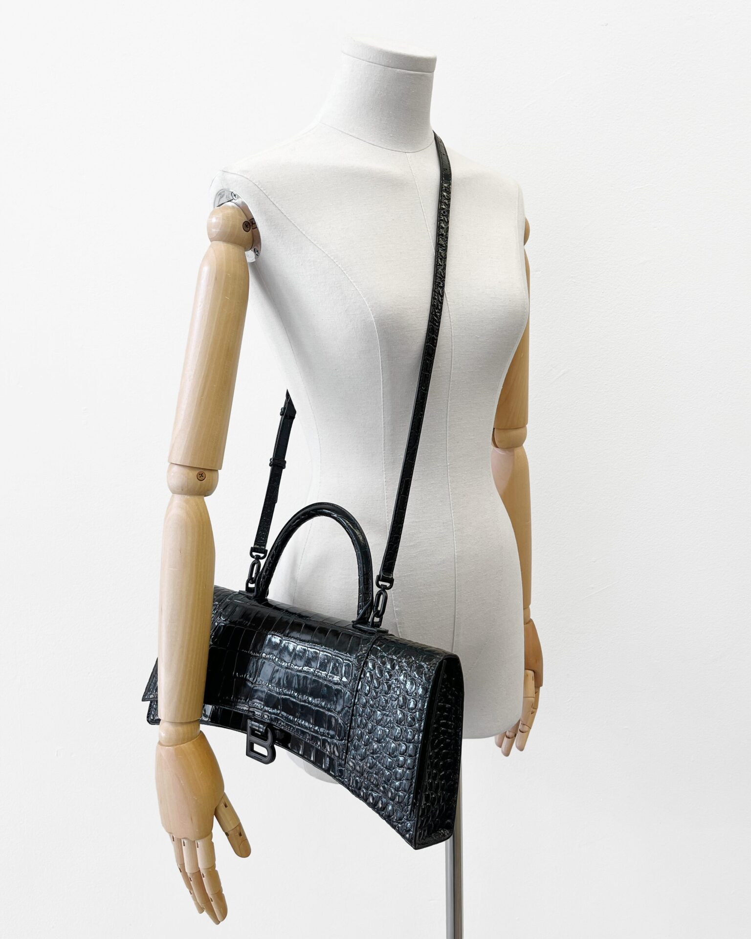 Balenciaga Hourglass Stretch bag in black embossed croc
