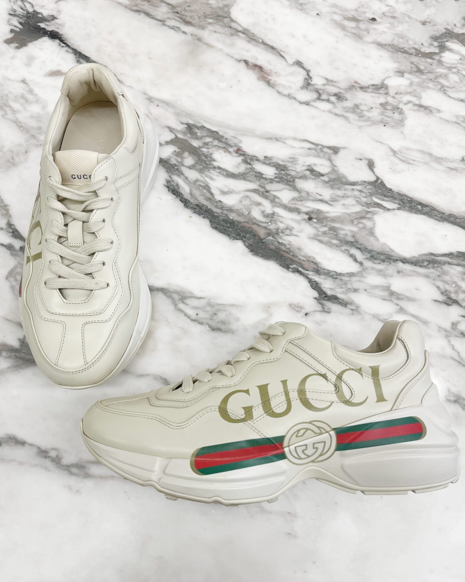 Gucci Rhyton leather sneakers with Gucci side logo