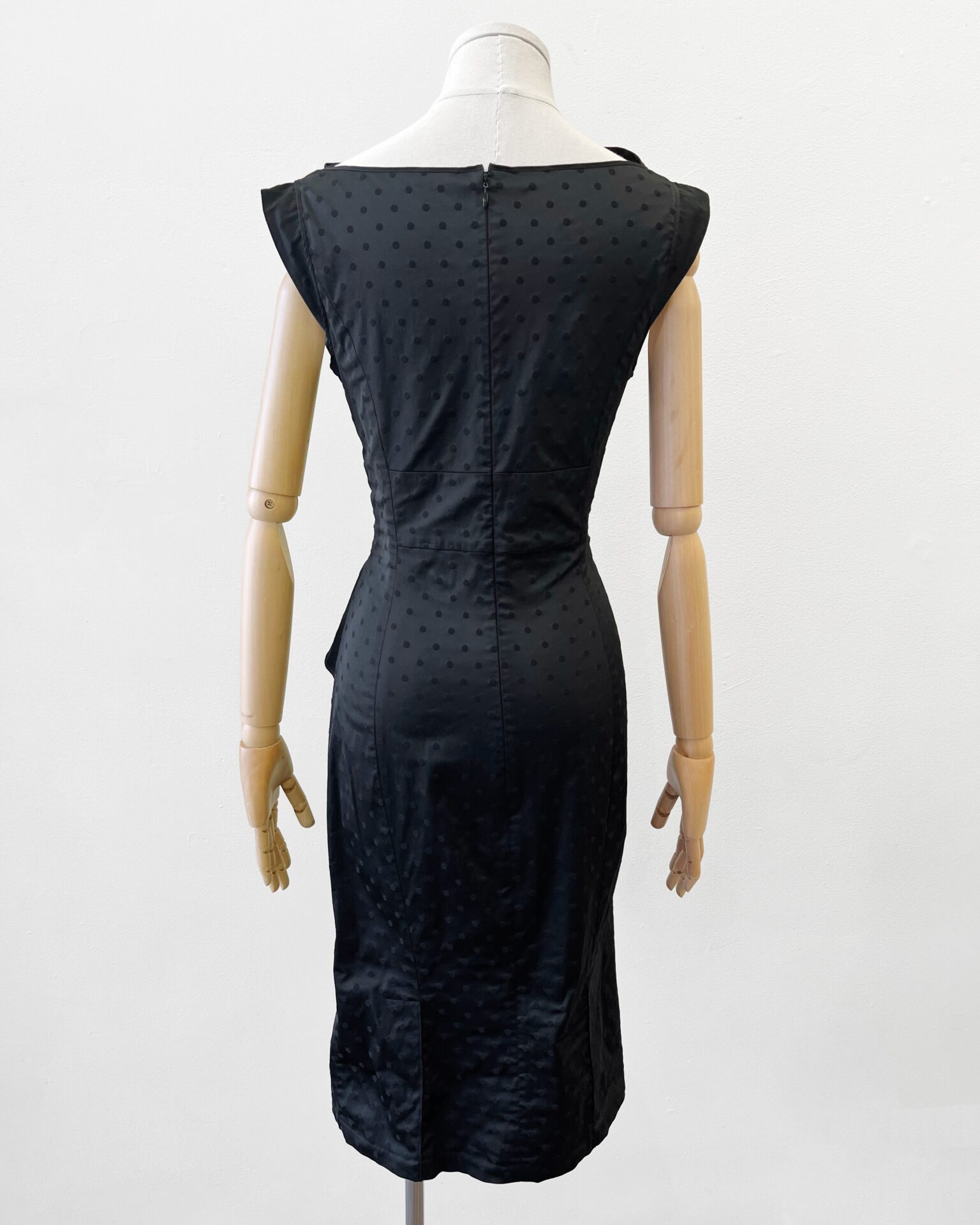 Nina Ricci black polka dot stretch silk cocktail dress