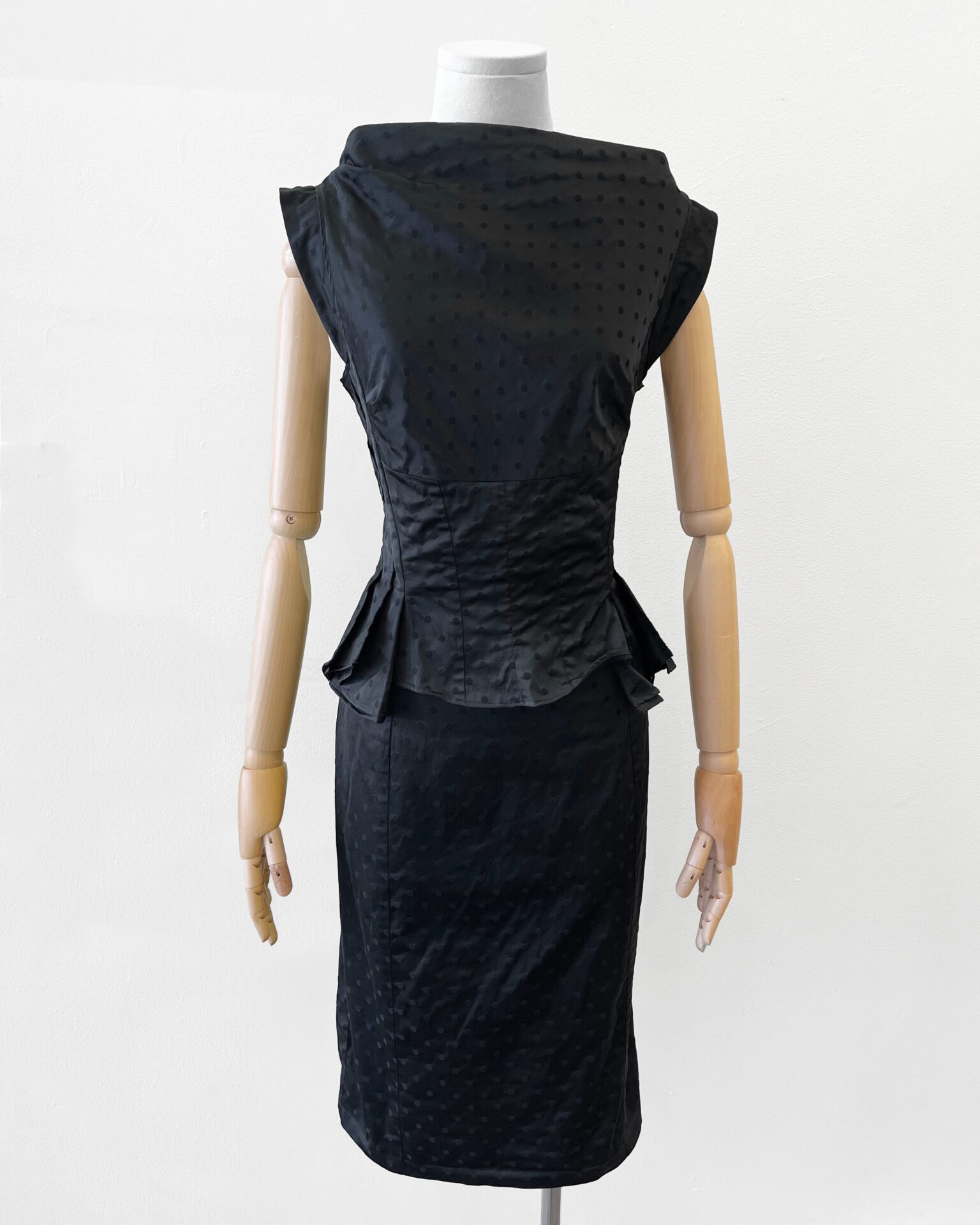 Nina Ricci black polka dot stretch silk cocktail dress