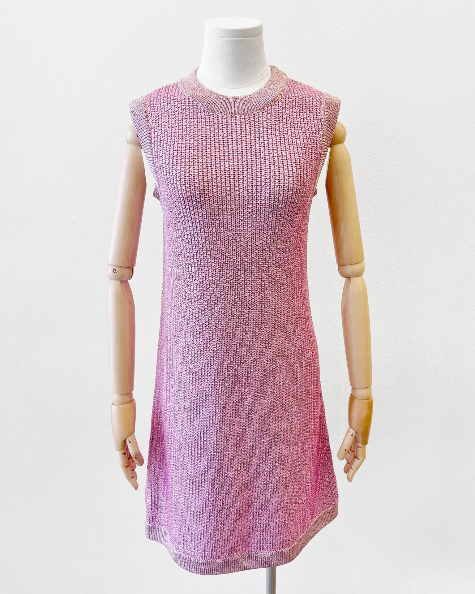 Gucci pink knit shift dress covered in pink crystals