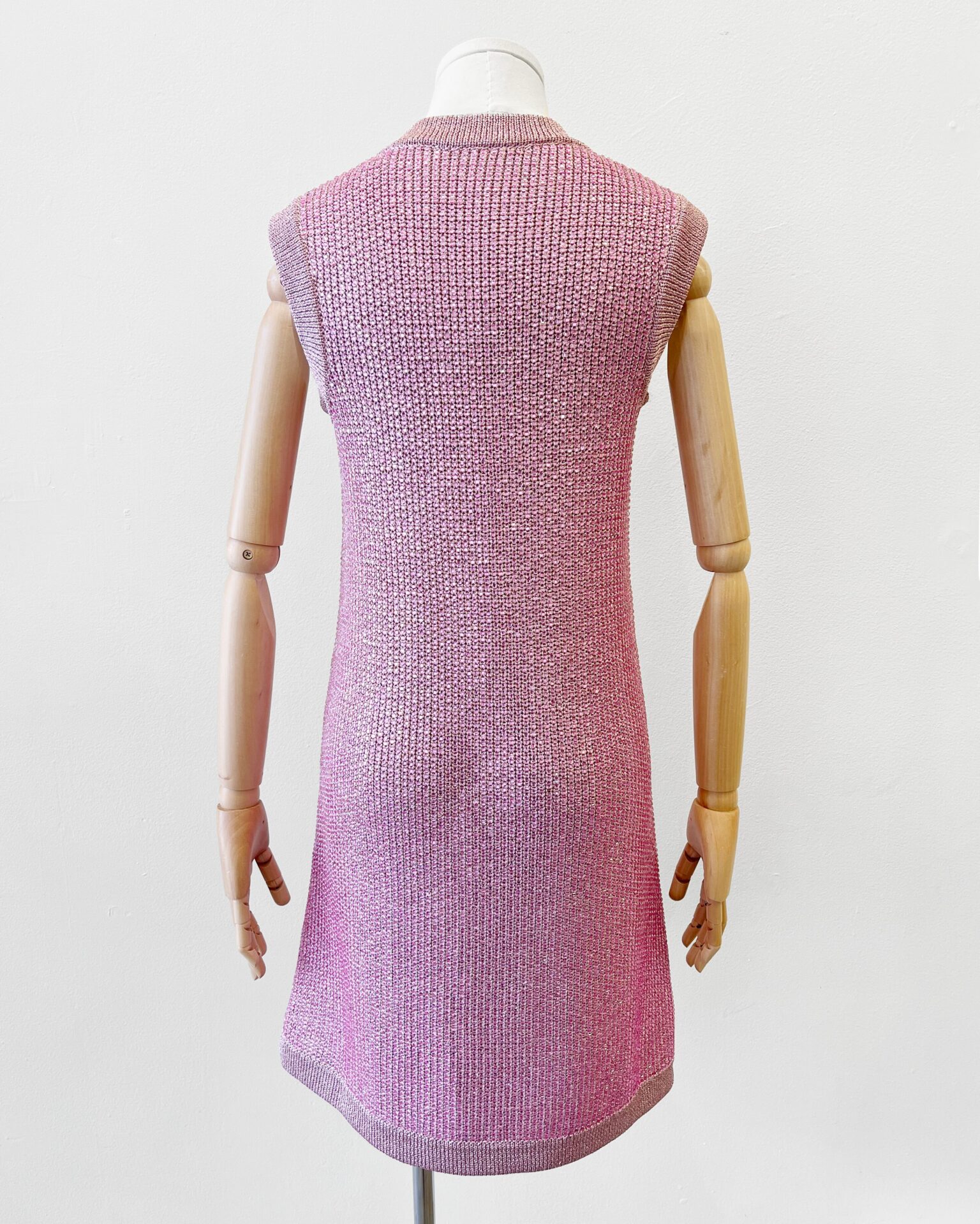 Gucci pink knit shift dress covered in pink crystals