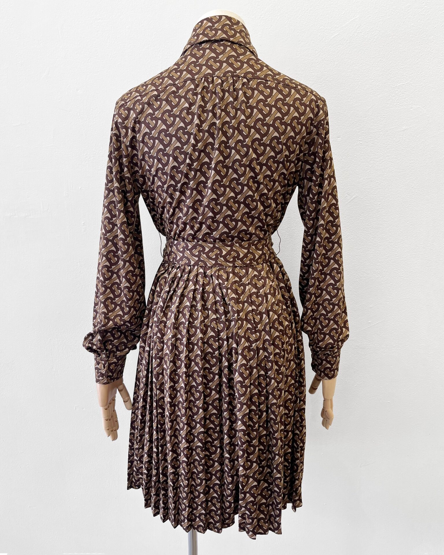 Burberry TB monogram chocolate jersey snap front belted dress
