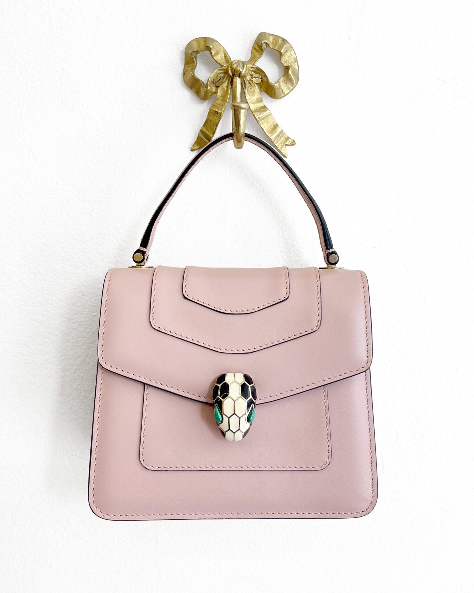 Bulgari Serpenti Forever top handle purse in powder pink leather