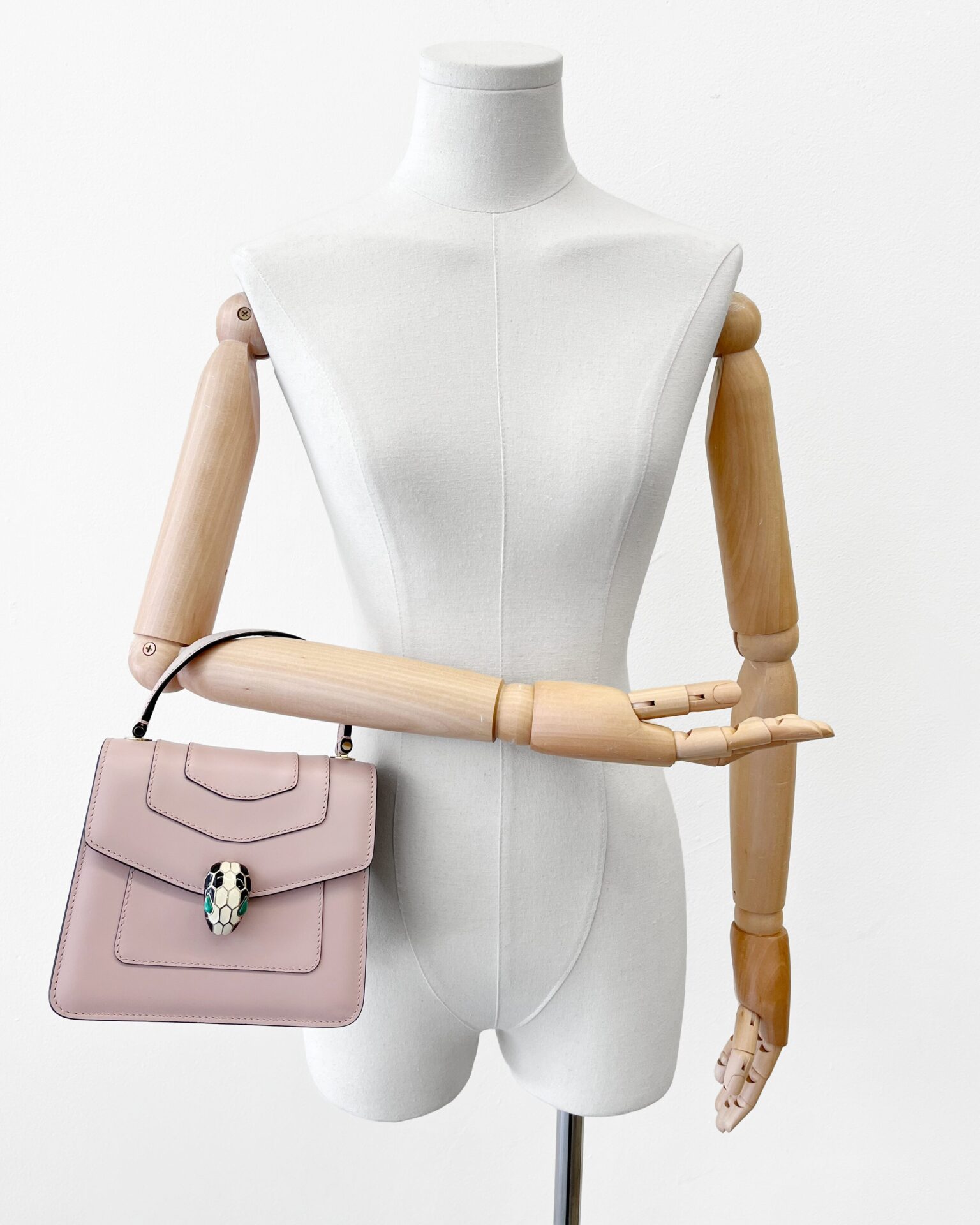 Bulgari Serpenti Forever top handle purse in powder pink leather