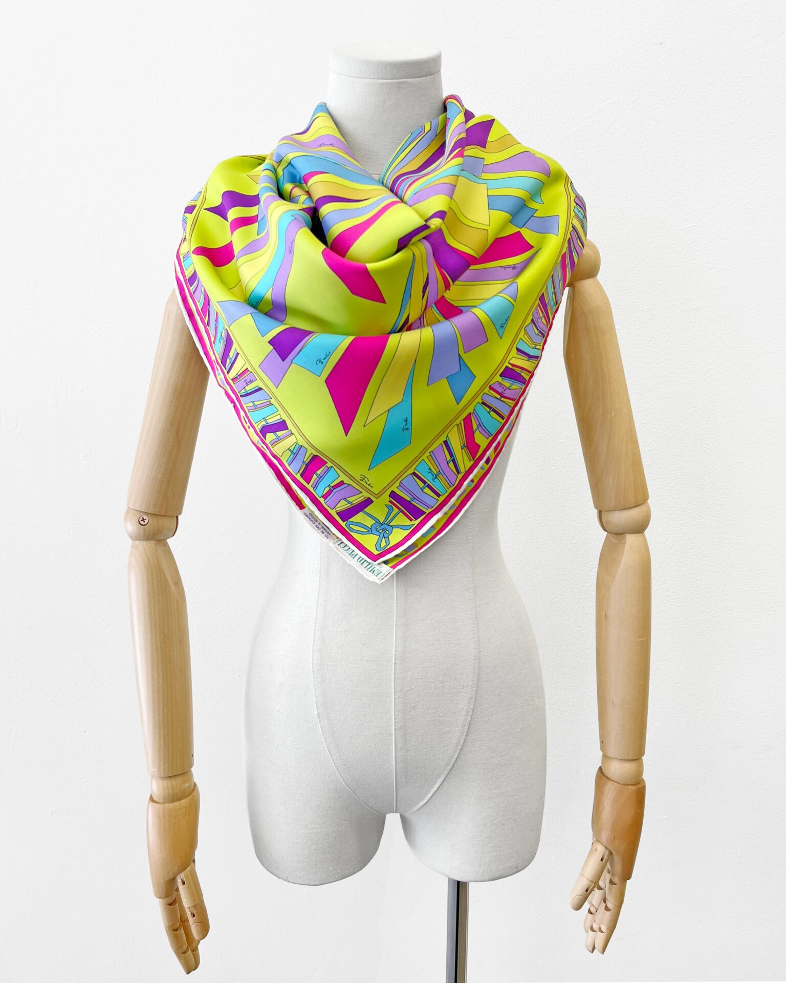Emilio Pucci silk scarf in chartreuse, pink, blue & purple print