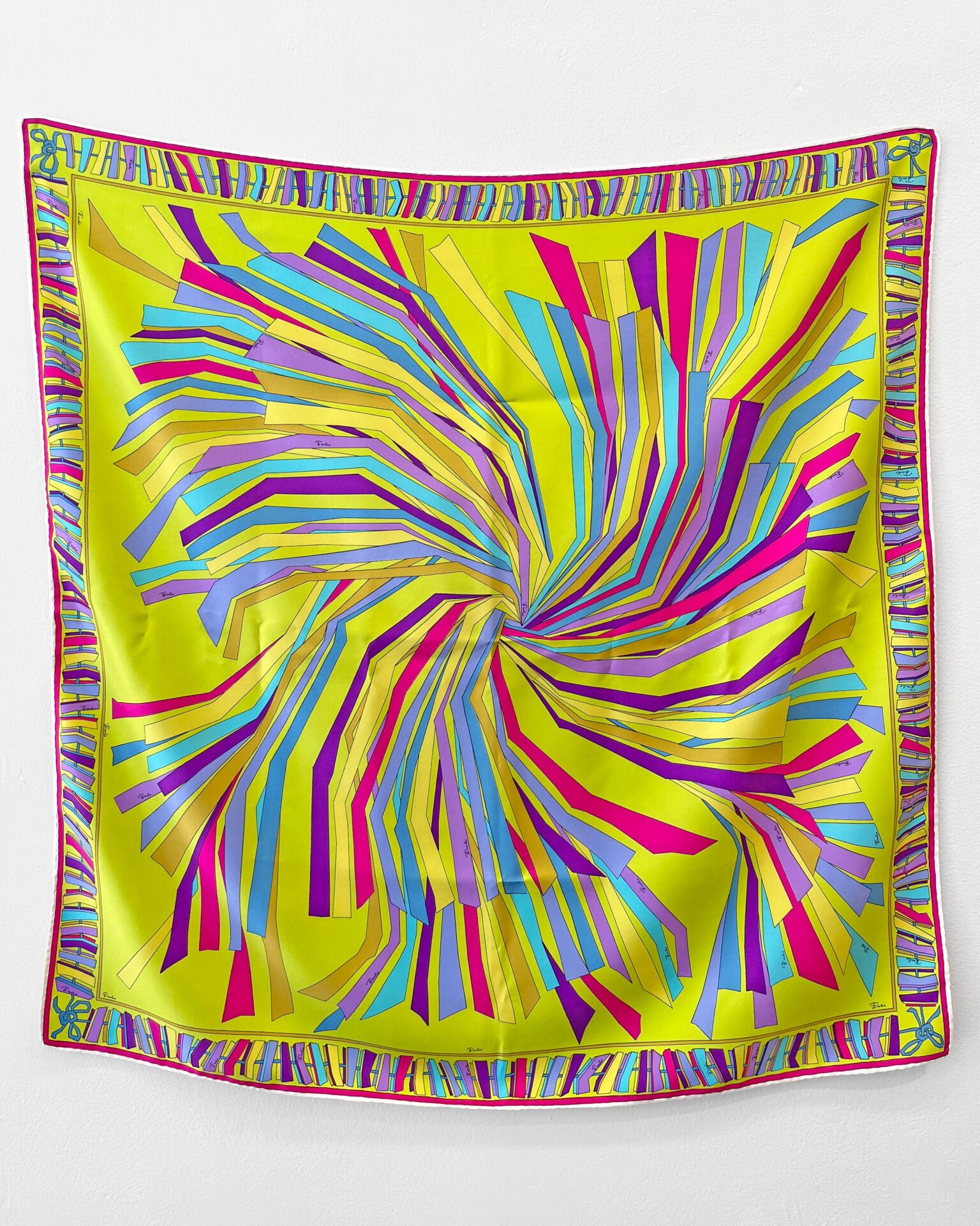 Emilio Pucci silk scarf in chartreuse, pink, blue & purple print