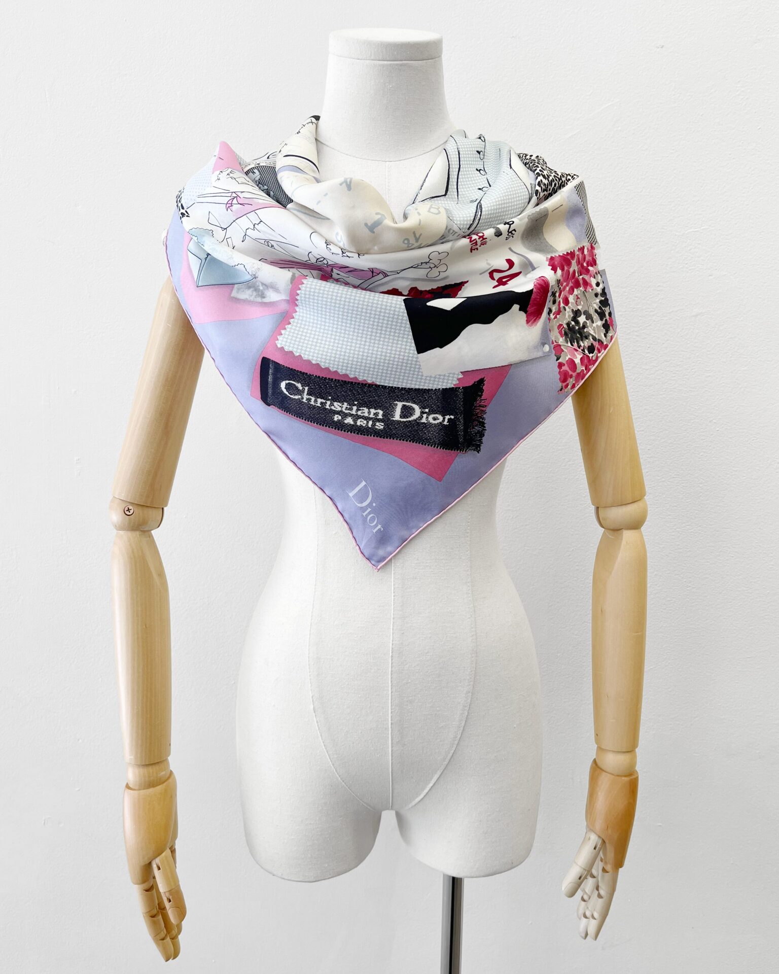 Dior silk scarf in pink & purple collage print