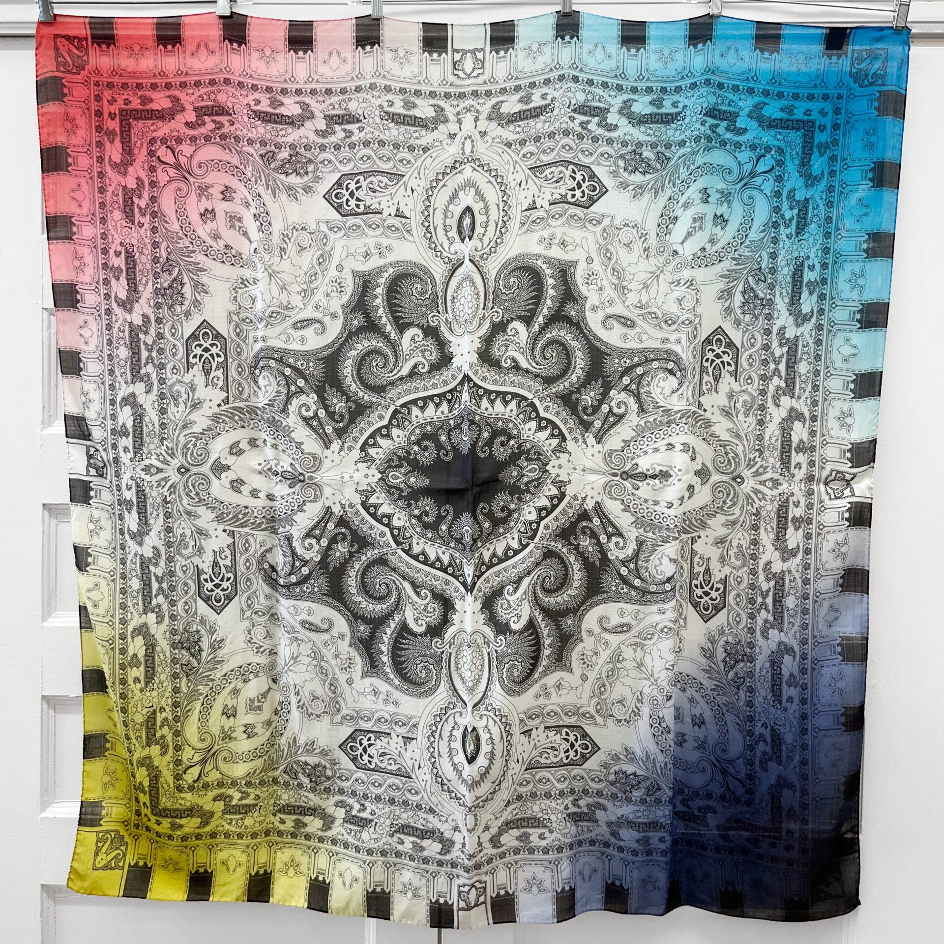 Etro silk & wool paisley print large shawl scarf with colour fade