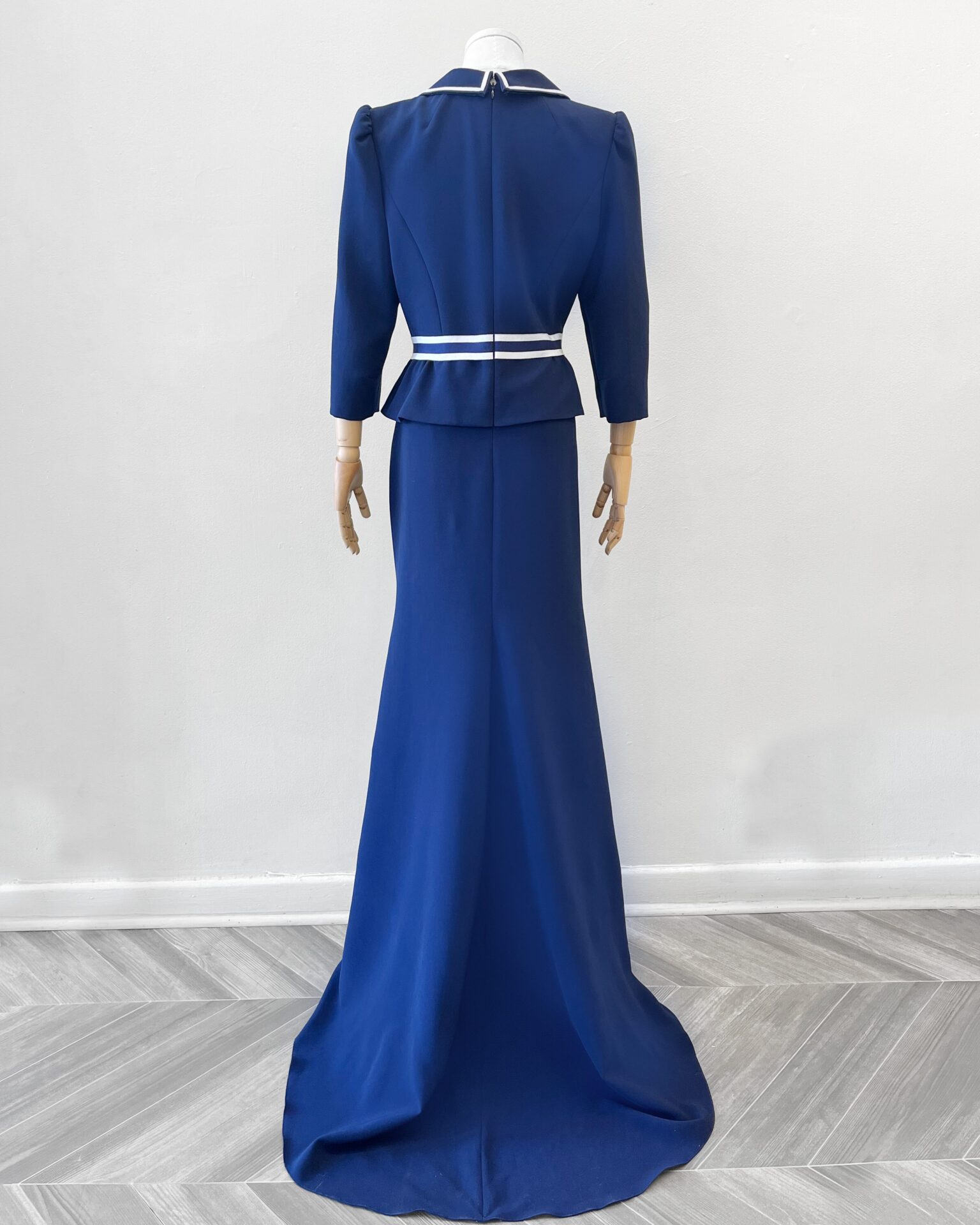 Jenny Packham 2025 navy gown with crystal & pearl front