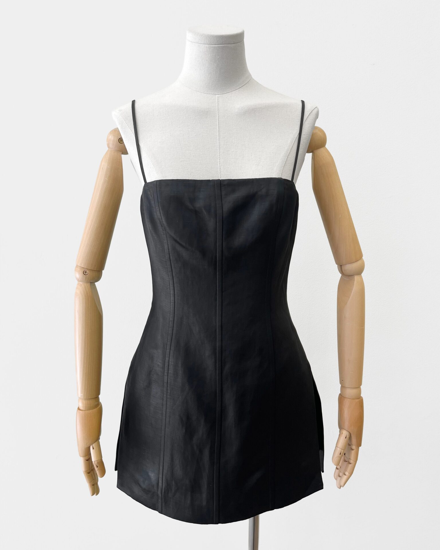 Alexander Wang black linen fitted playsuit mini dress