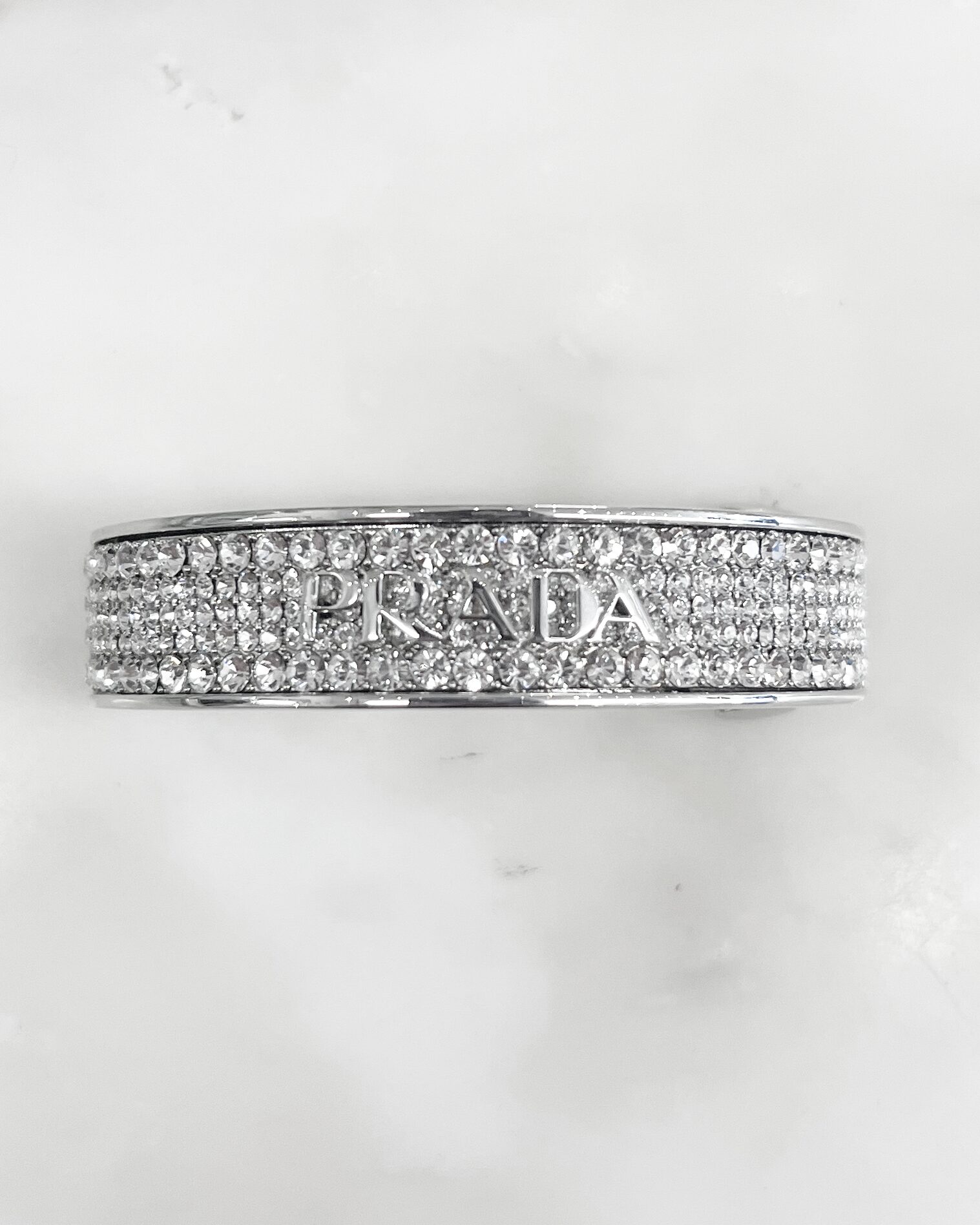 Prada logo hair clip in crystal & silver-tone metal