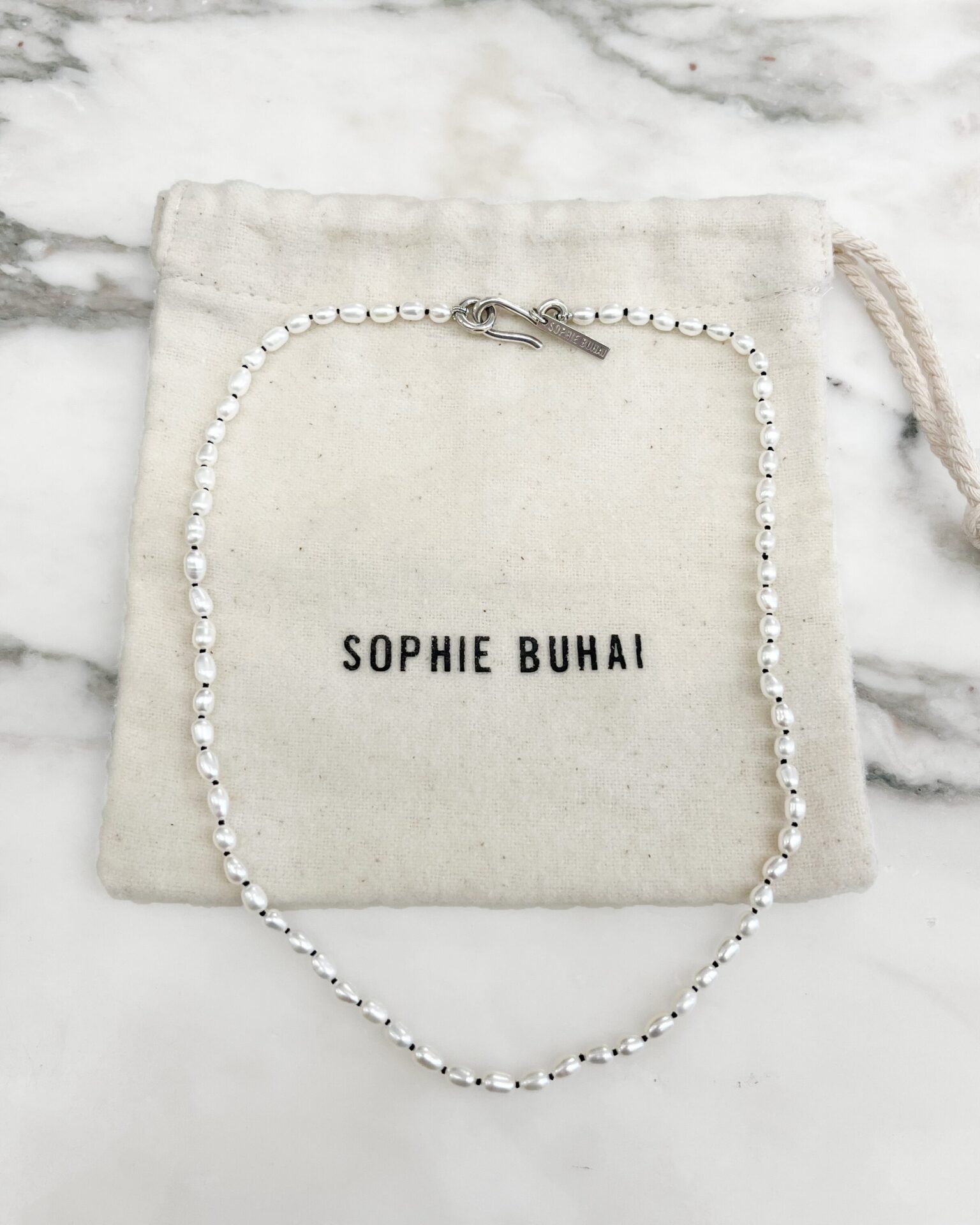 Sophie Buhai tiny pearl necklace with sterling silver clasp