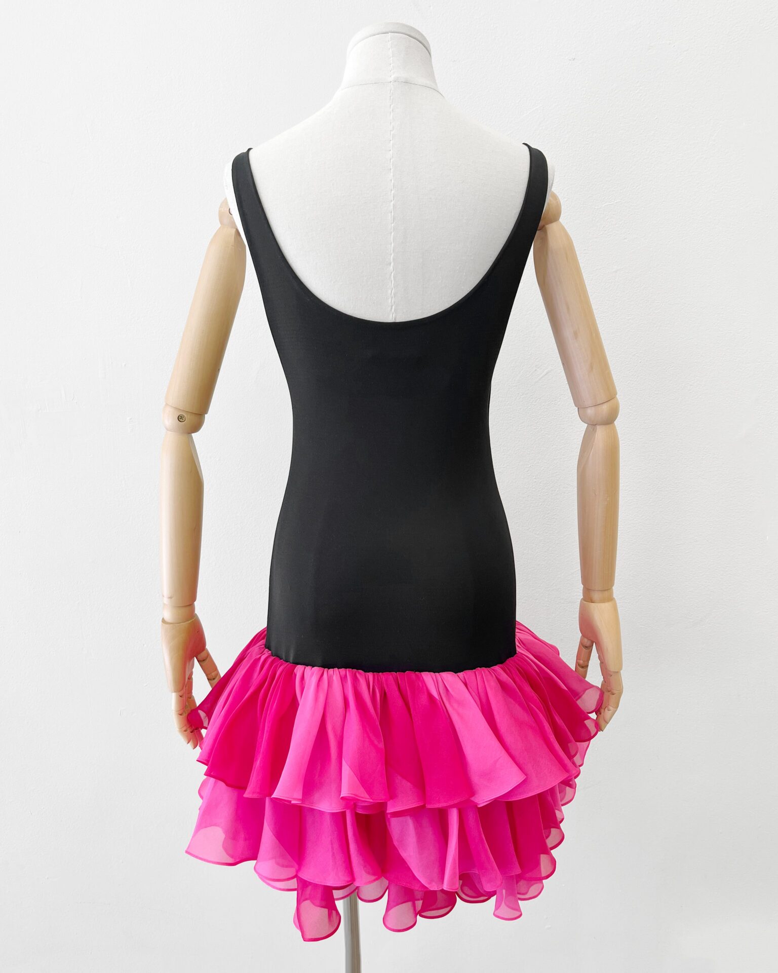 Yves Saint Laurent Rive Gauche SS1991 runway silk drop waist pink & black ruffle dress