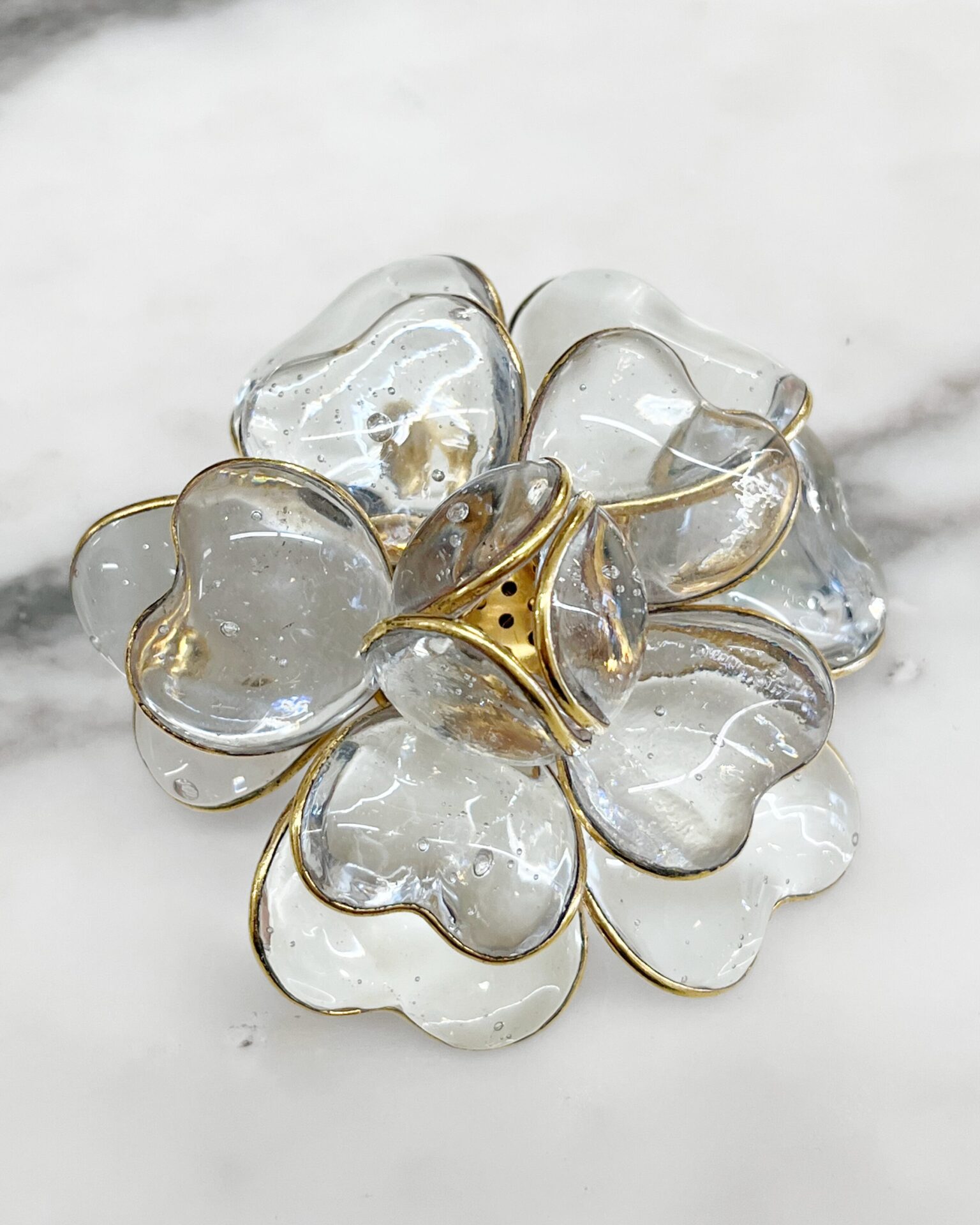 Maison Gripoix clear hand poured glass Camellia brooch
