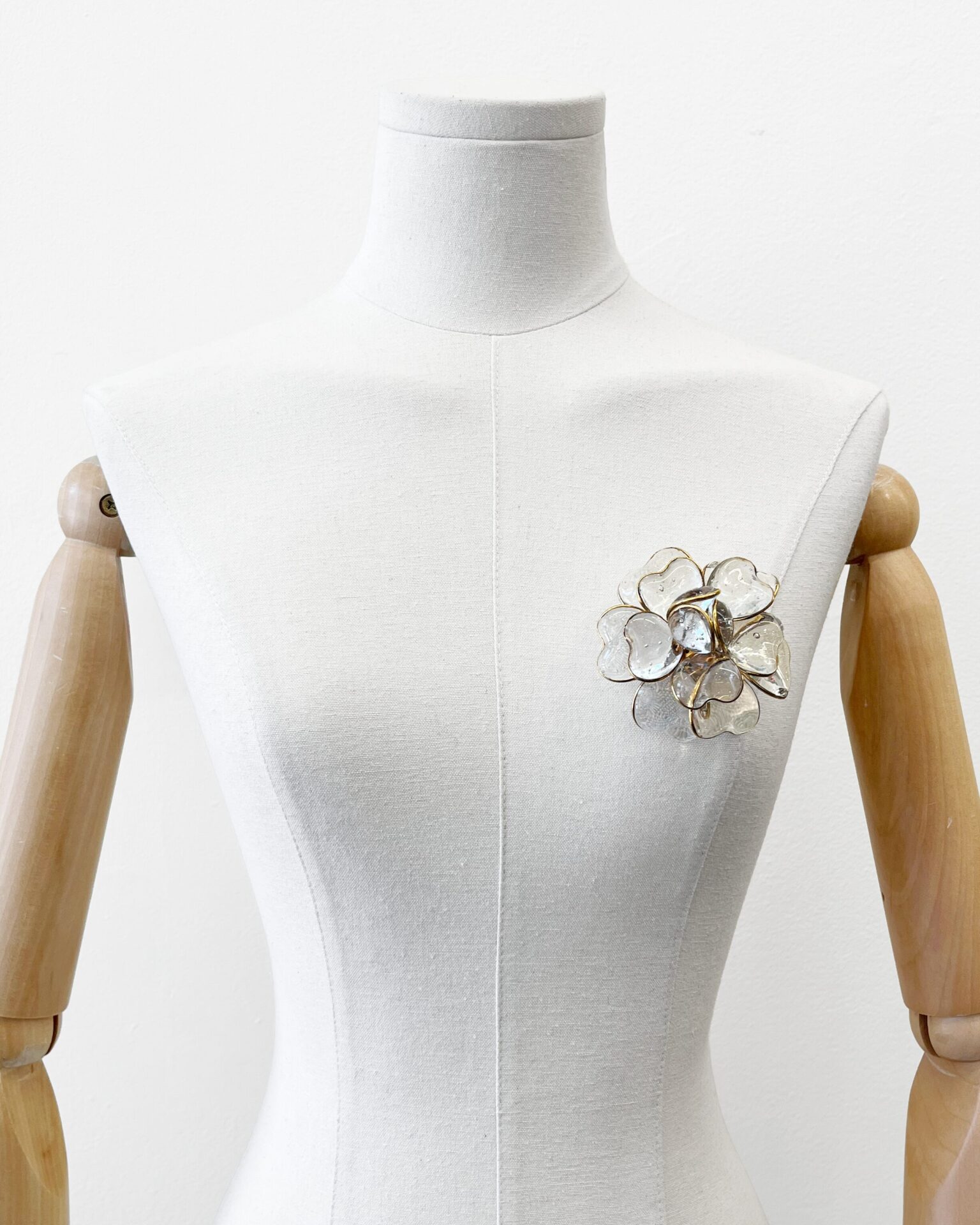 Maison Gripoix clear hand poured glass Camellia brooch