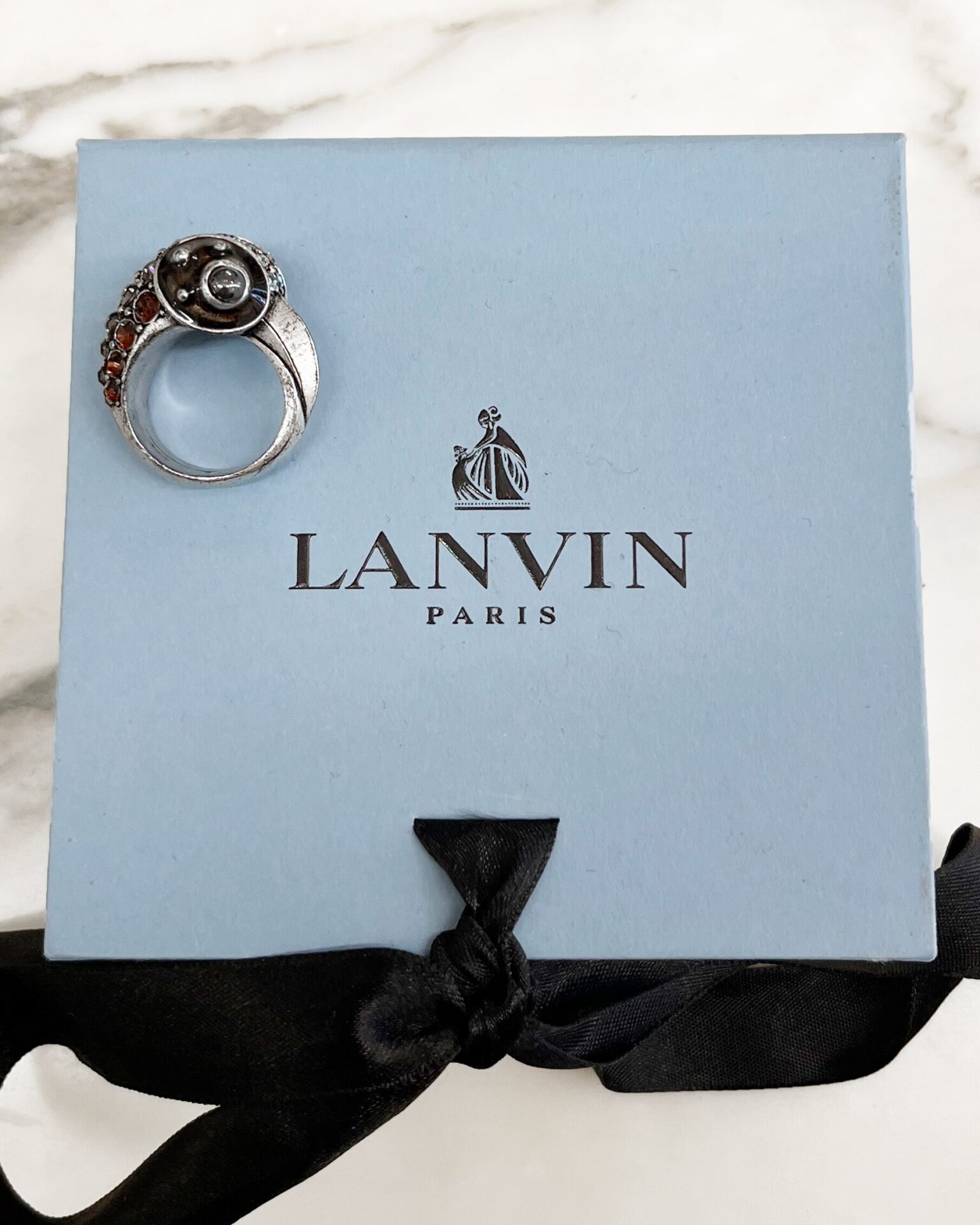 Lanvin crystal & enamel bird head ring