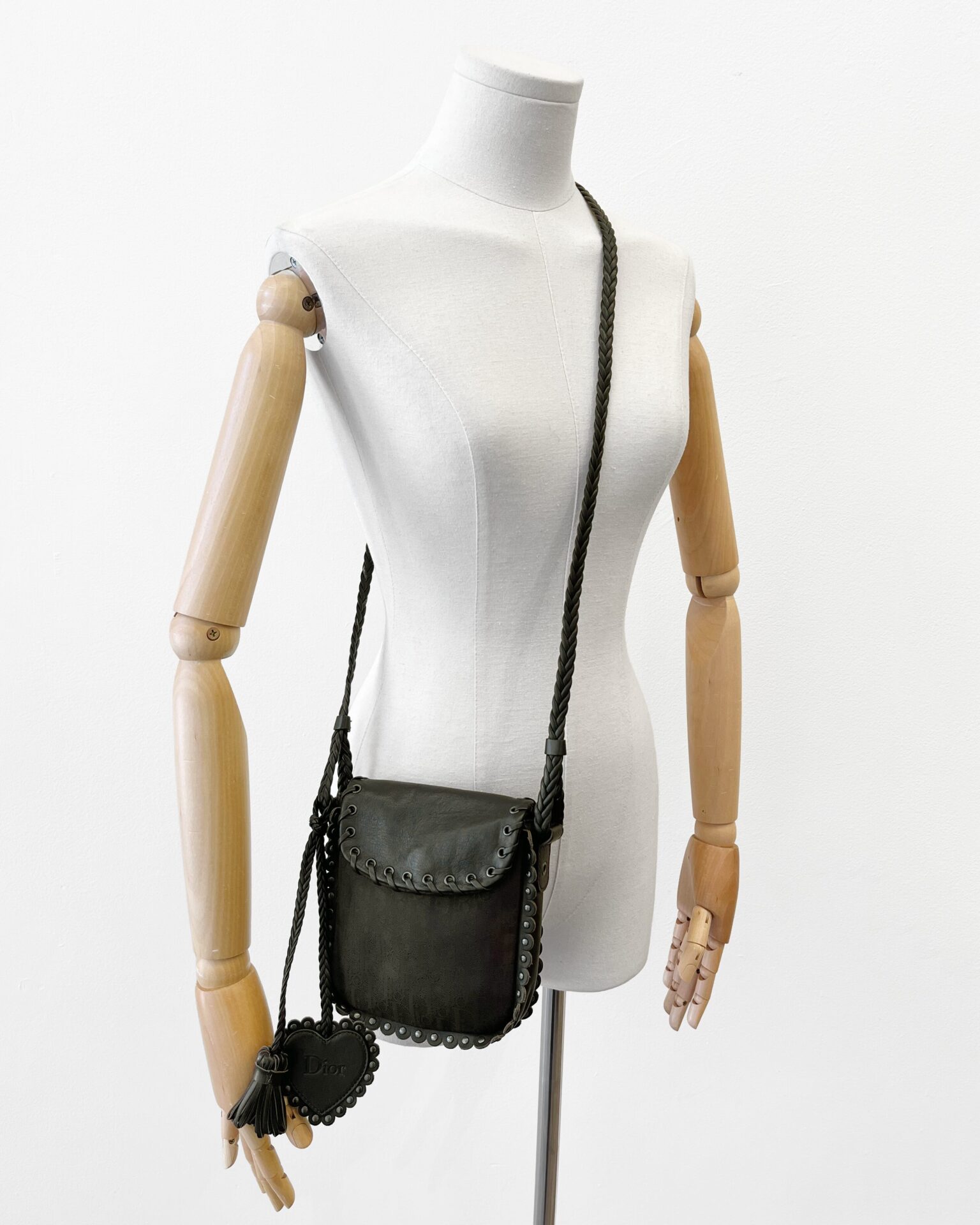 Dior 2007 chocolate Oblique crossbody pouch with studs