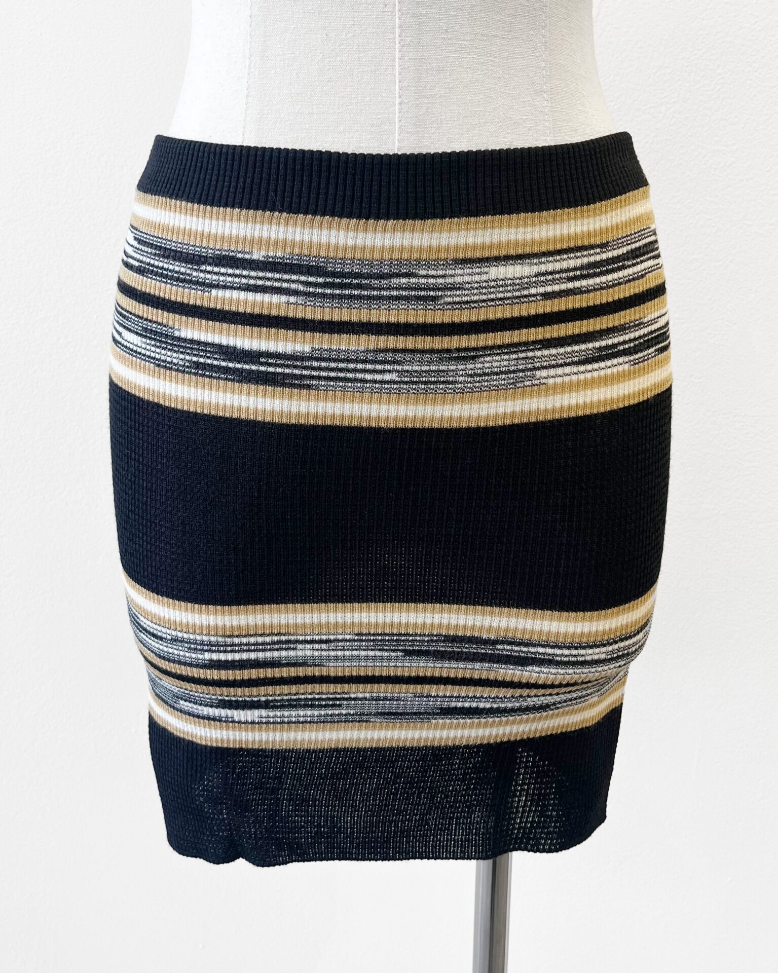 Missoni striped knit mini skirt in black, tan & white