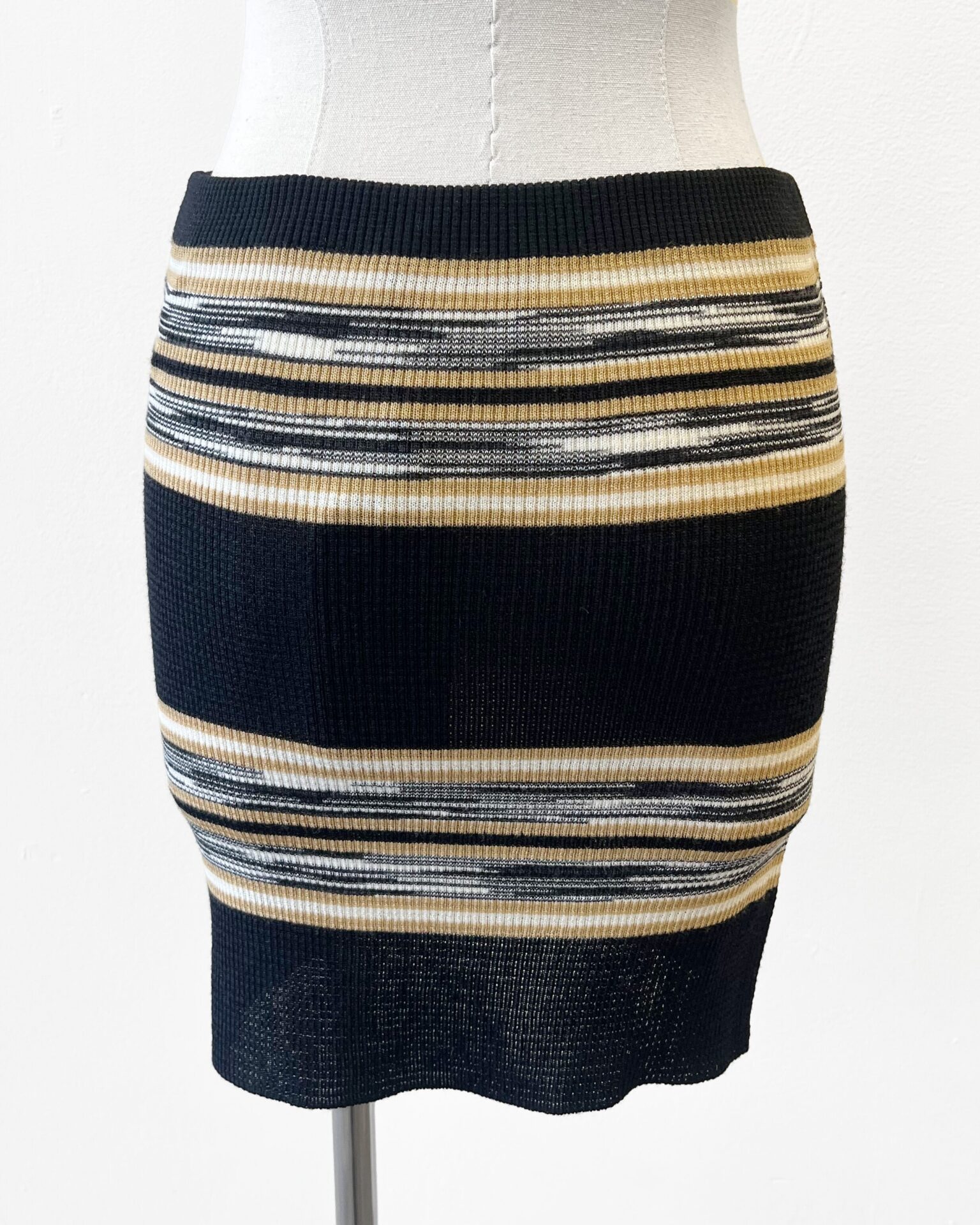 Missoni striped knit mini skirt in black, tan & white