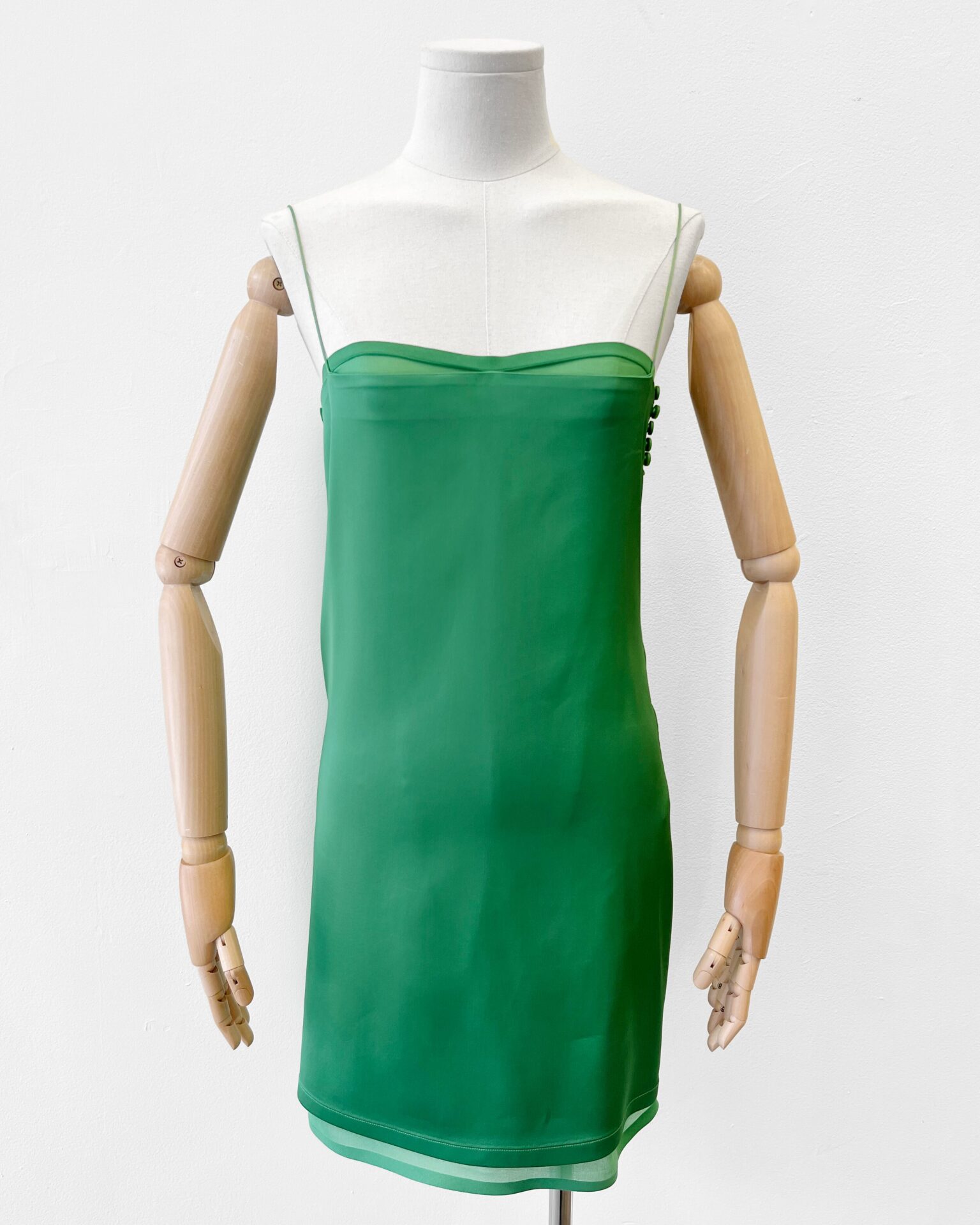 Jaquemus Elica satin green mini dress with cutout back