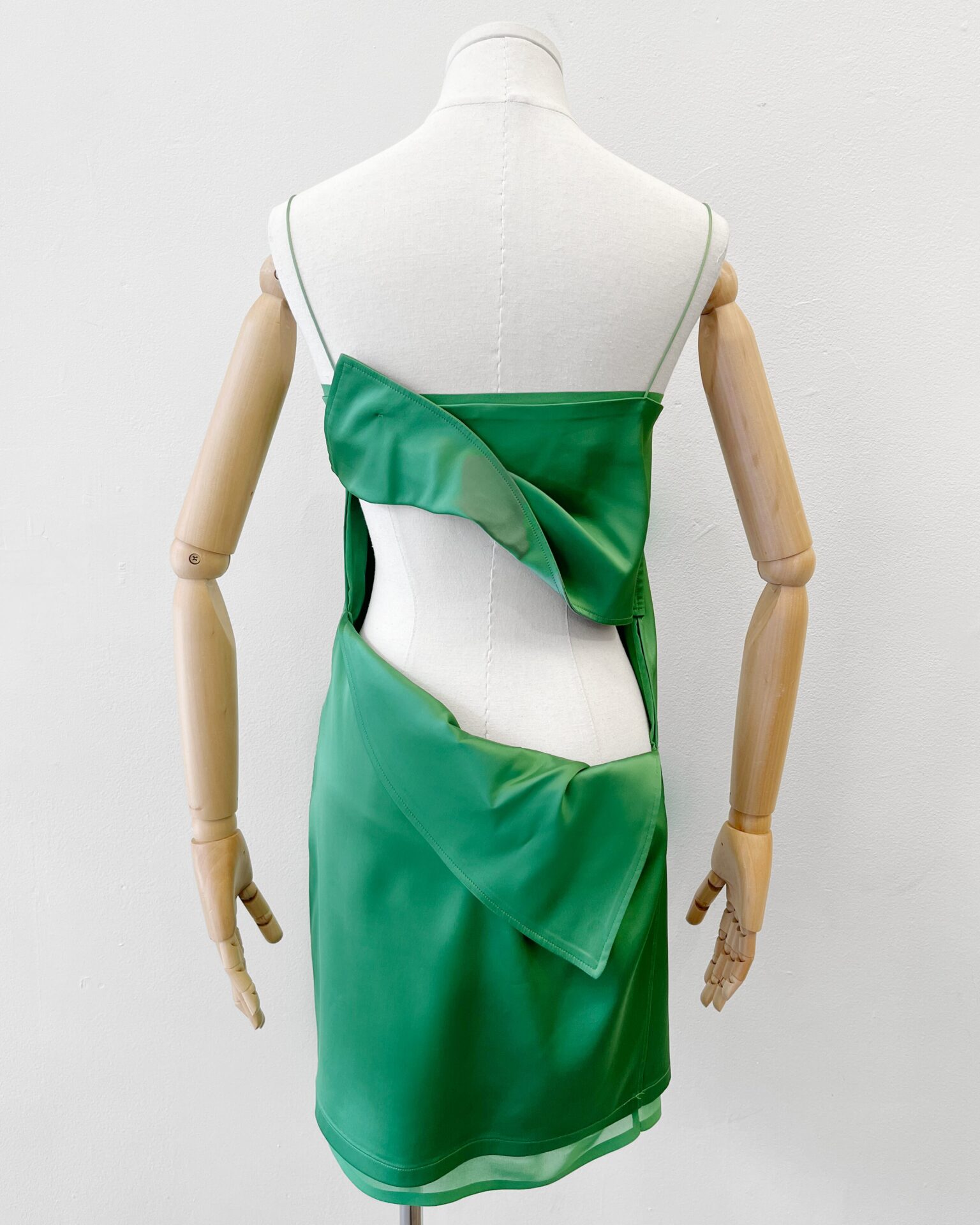 Jaquemus Elica satin green mini dress with cutout back