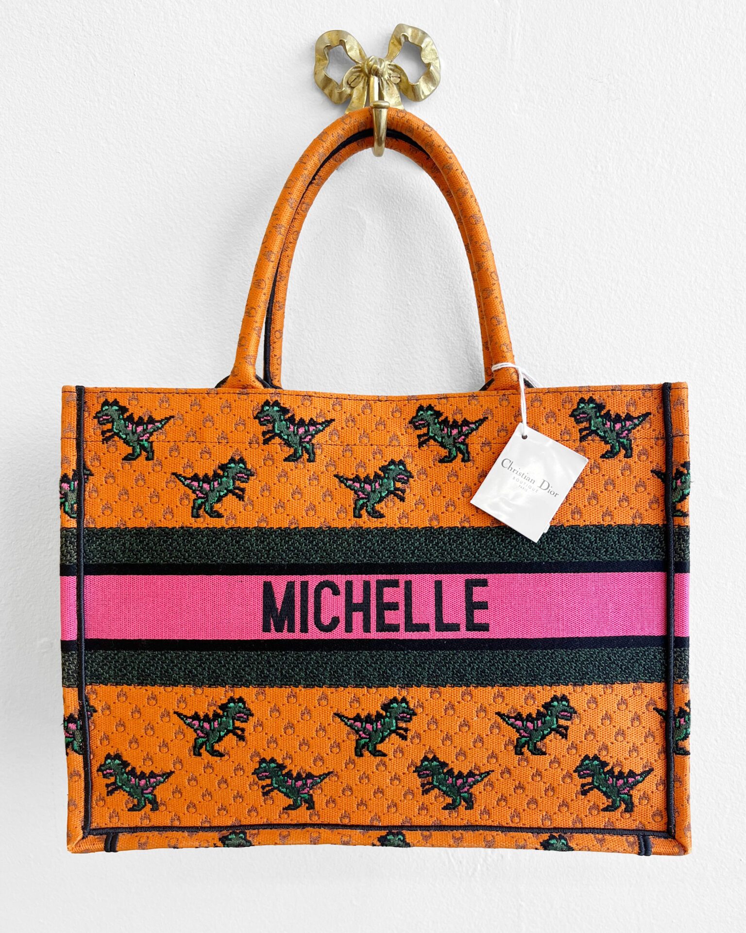 Dior Medium Book Tote in orange Dragon and Fire embroidered canvas